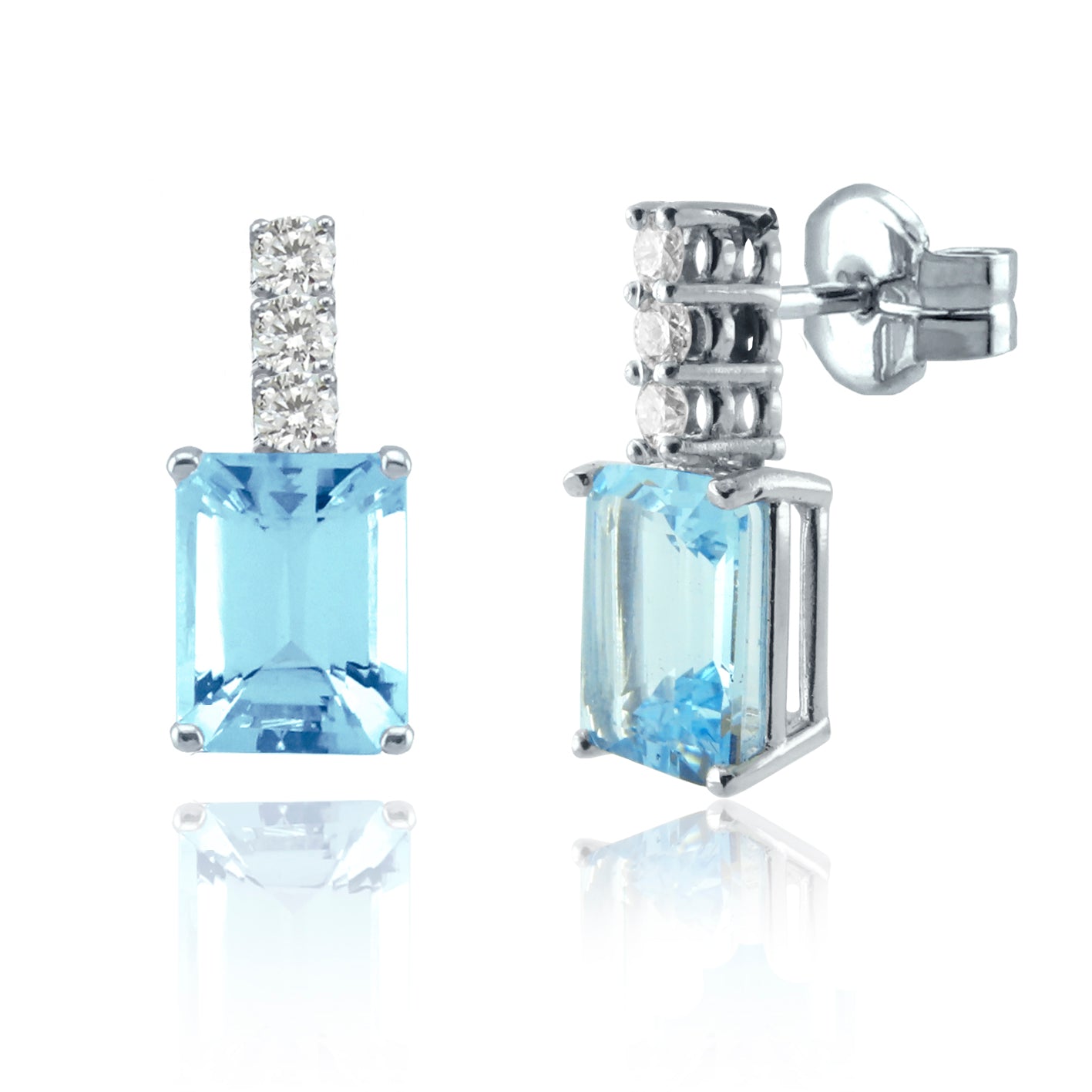 Par de aros Oro Blanco Agua Marina y Diamantes