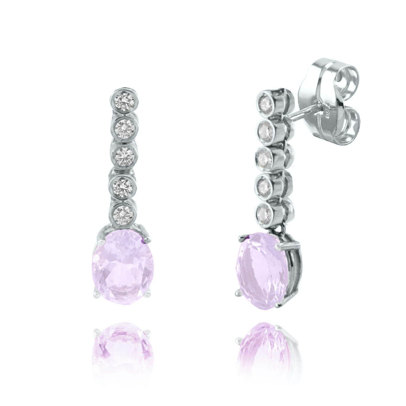 Par de aros Oro Blanco colgantes con Amatista y Diamantes 0,28 Ct total.