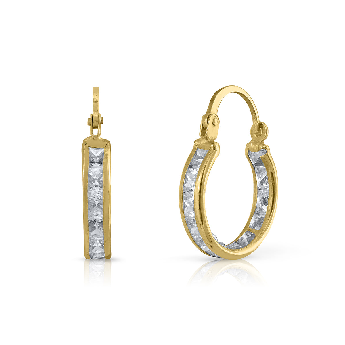 Par de Aros Argolla de Oro 18 Kilates y Circones