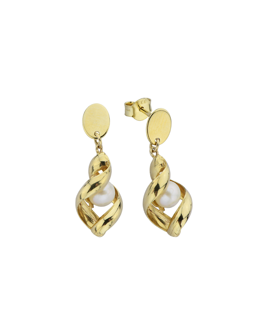 Par de Aros Espiral Oro 18 Kilates y Perla