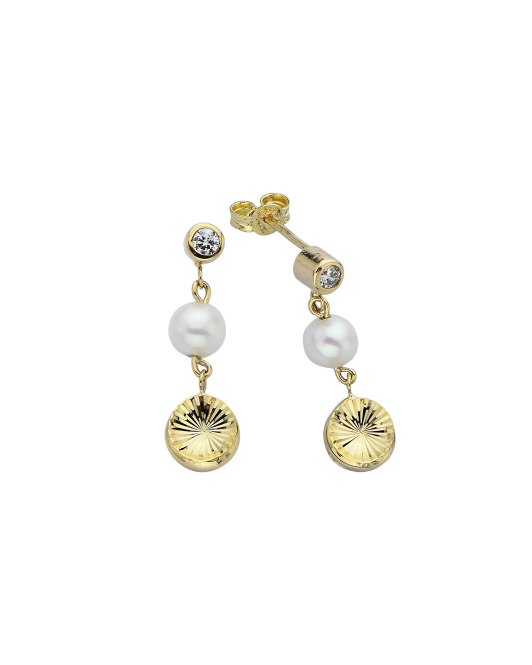 Par de Aros Colgante Oro 18 Kilates Perla y Circón