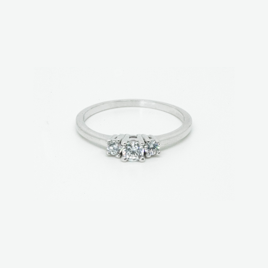 Anillo Tricillo Oro Blanco 18K Circón