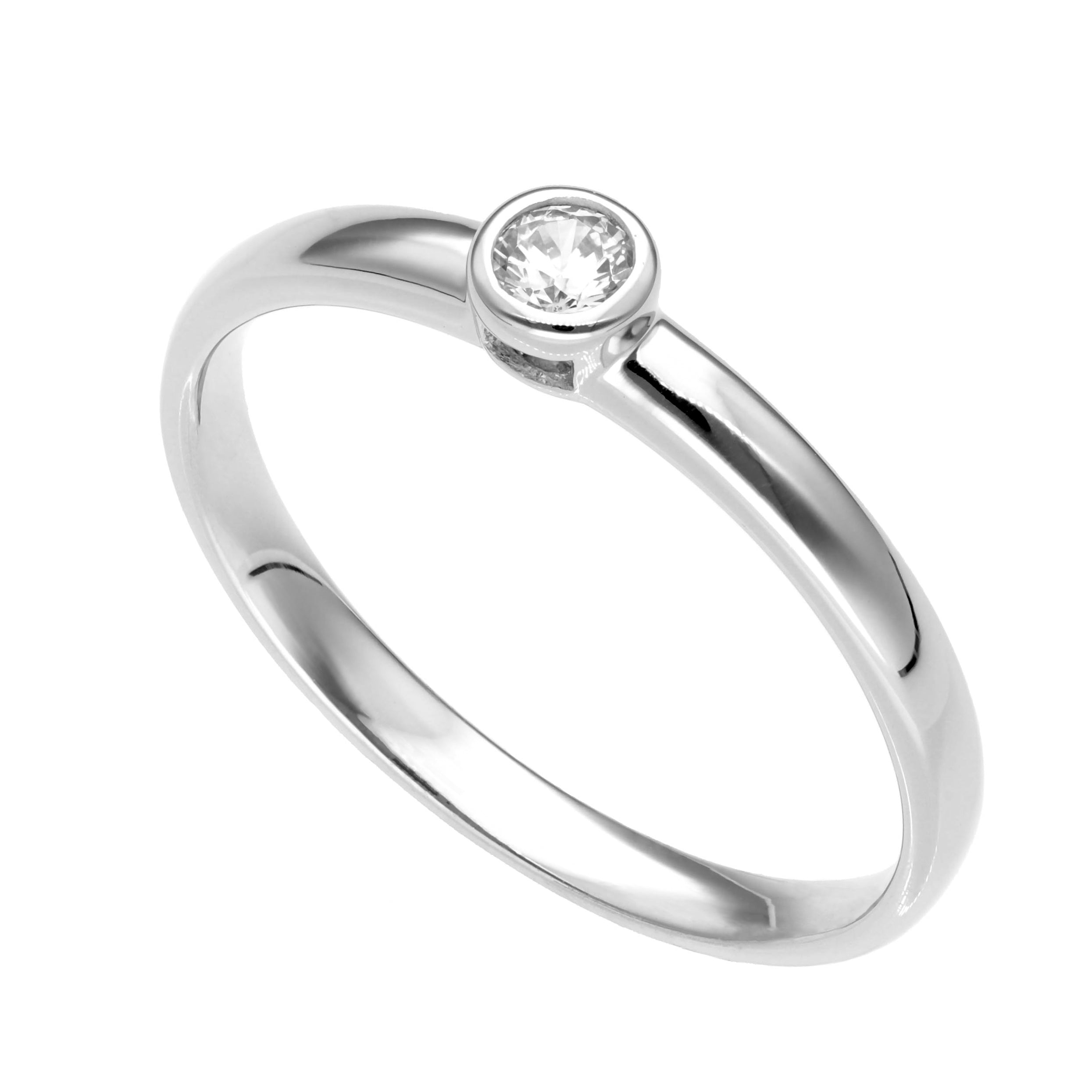 Anillo Solitario Chatón Oro Blanco 18K Circón