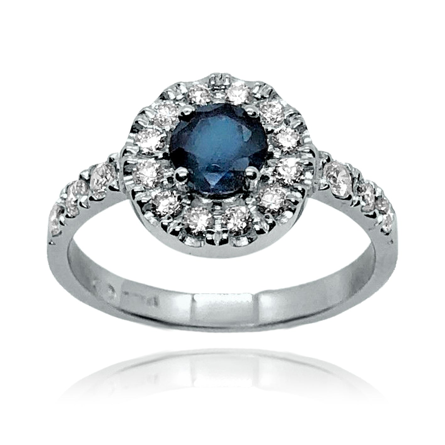 Anillo Diamantes Zafiro Azul Oro Blanco 18K