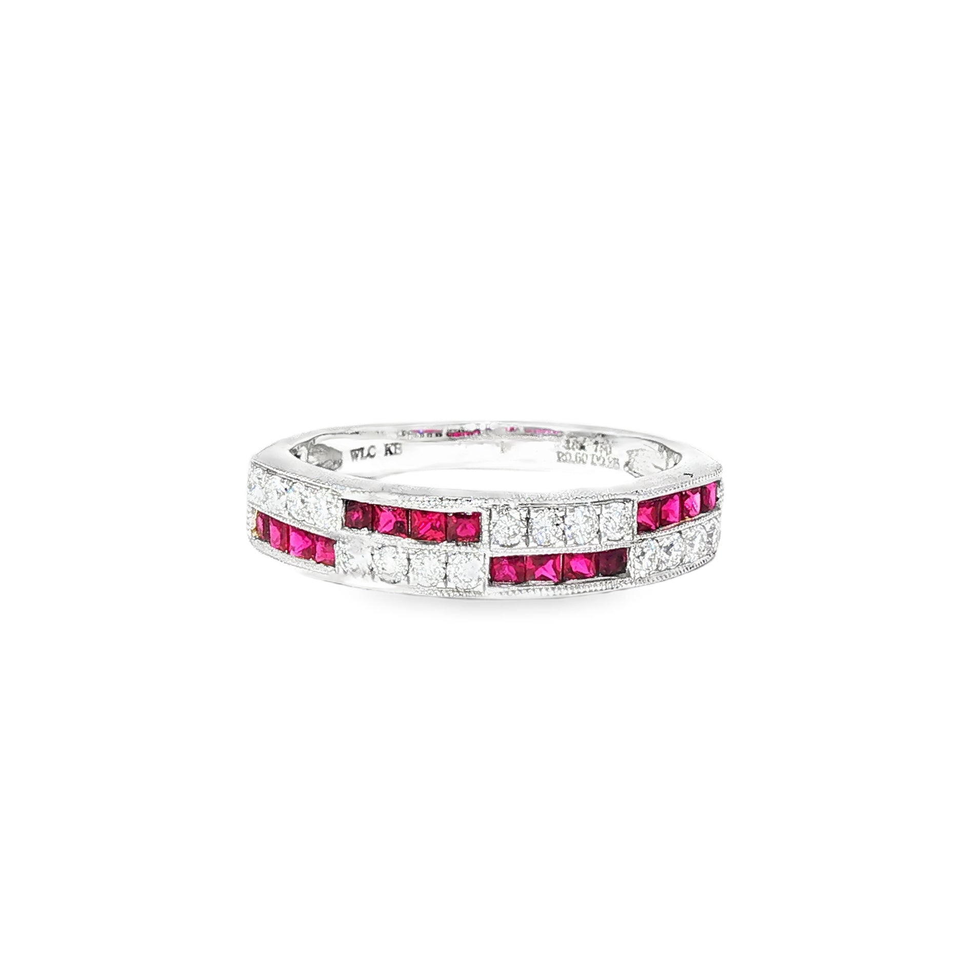 Anillo en Banda Oro Blanco 18K Rubí y Diamantes Naturales