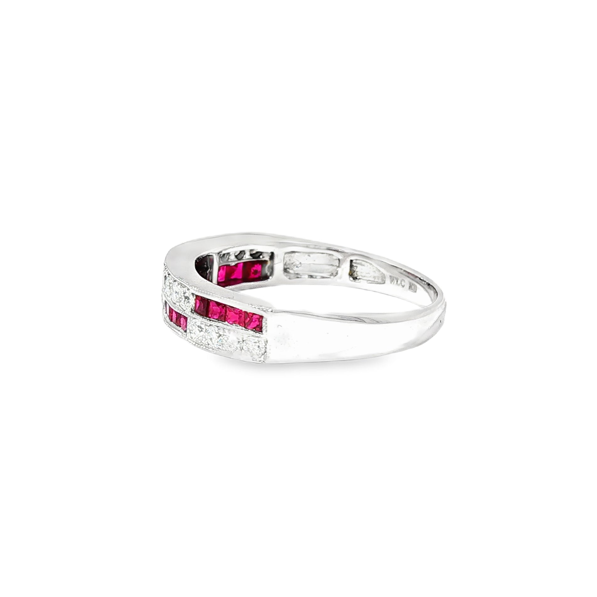 Anillo en Banda Oro Blanco 18K Rubí y Diamantes Naturales