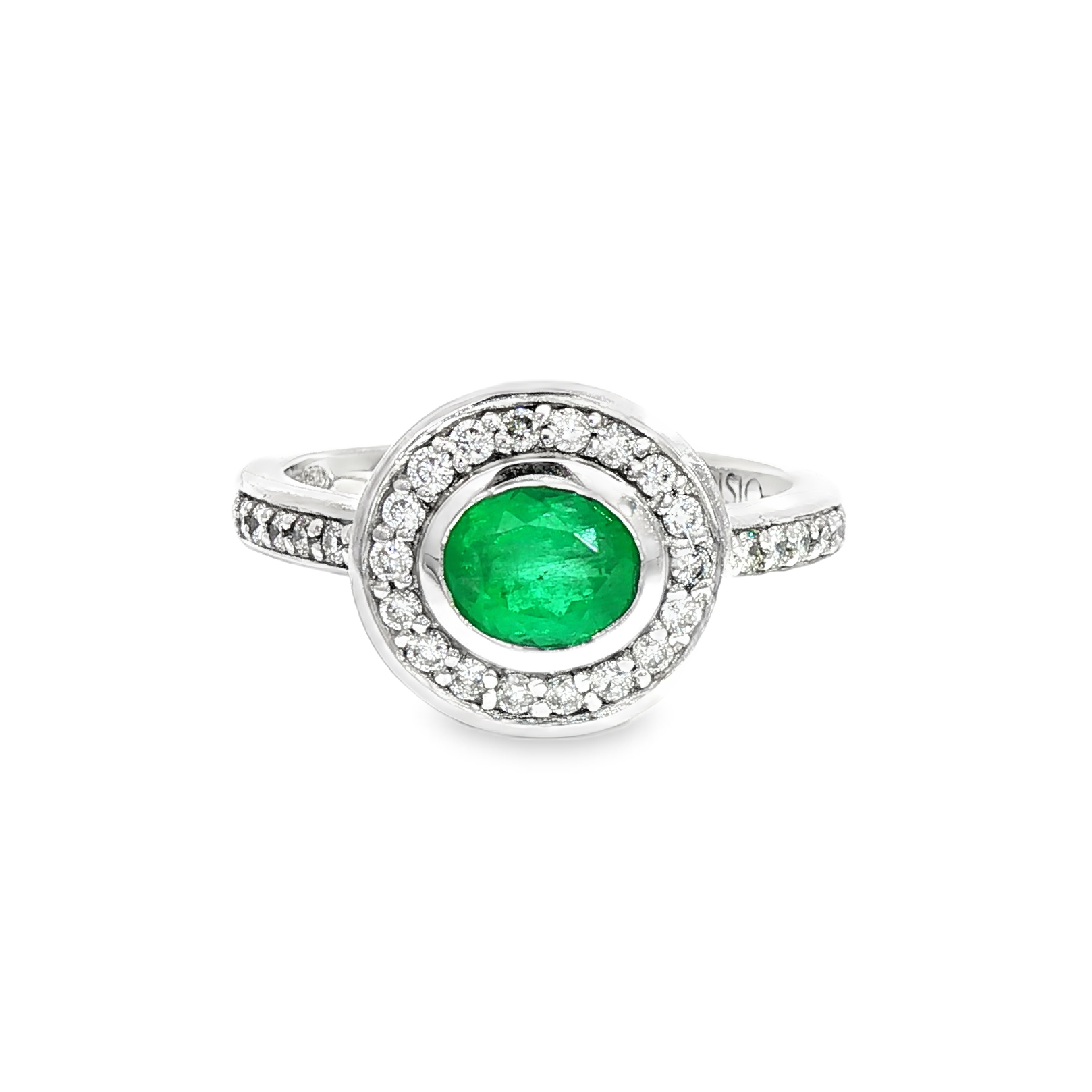 Anillo Oro Blanco Esmeralda y Diamantes