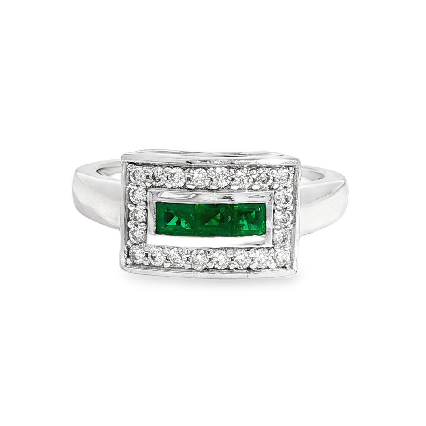 Anillo Oro Blanco Esmeralda Diamantes