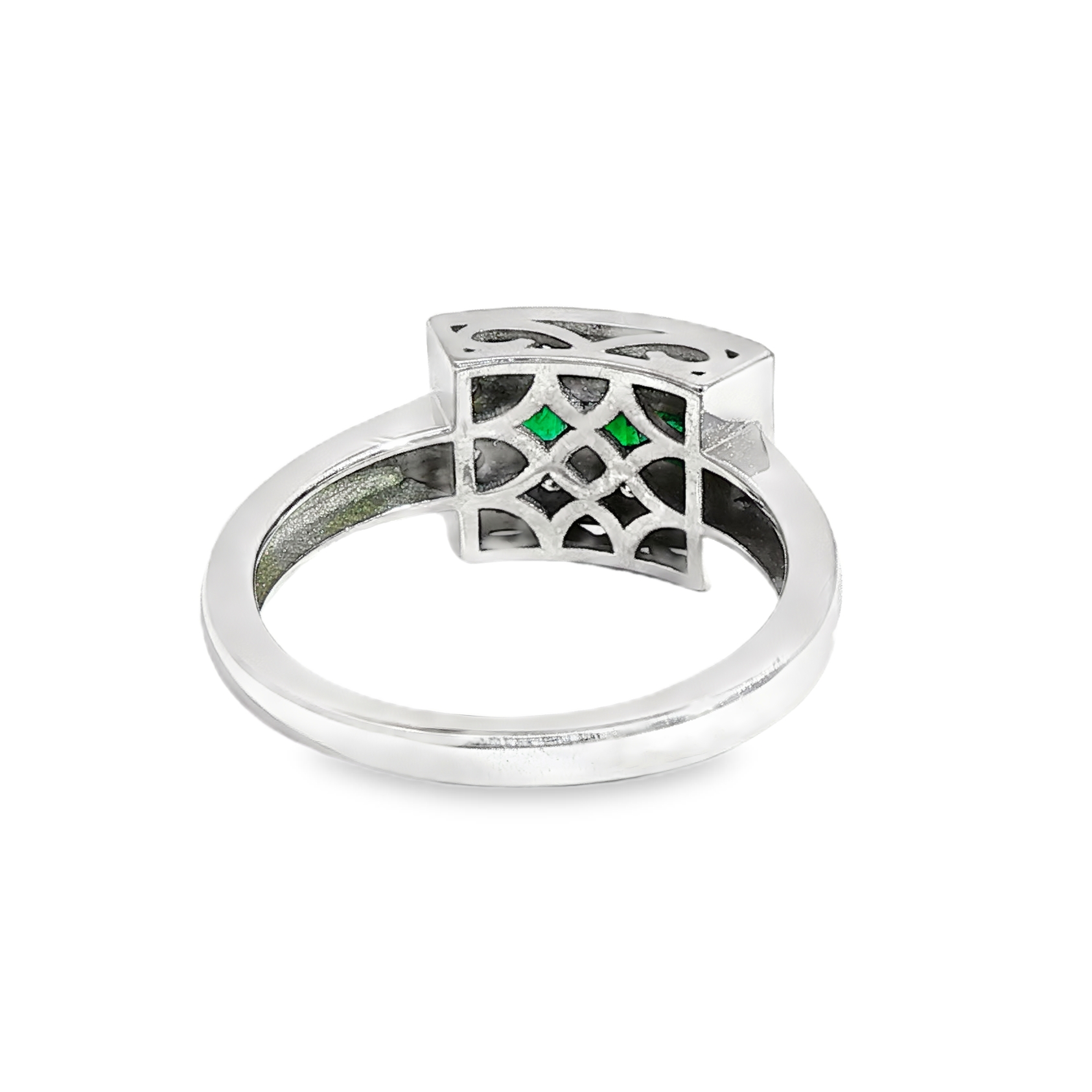 Anillo Oro Blanco Esmeralda Diamante