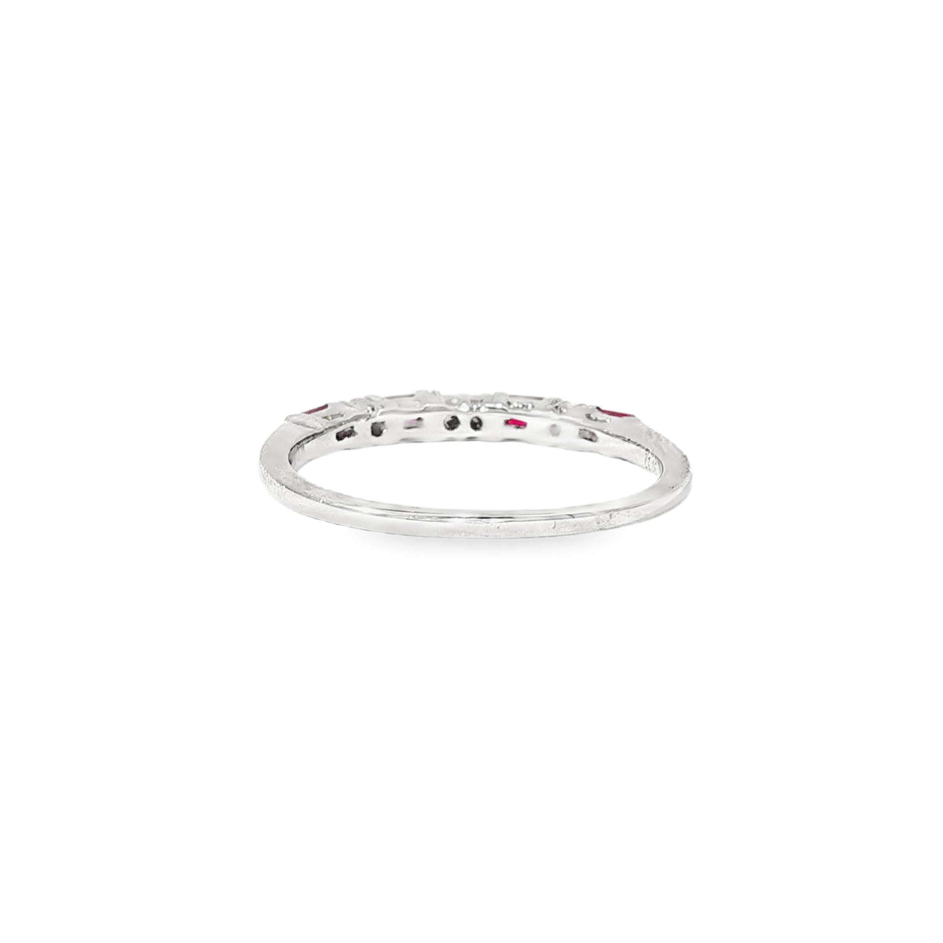 Anillo Cintillo Oro Blanco 18K Rubí y Diamantes Naturales