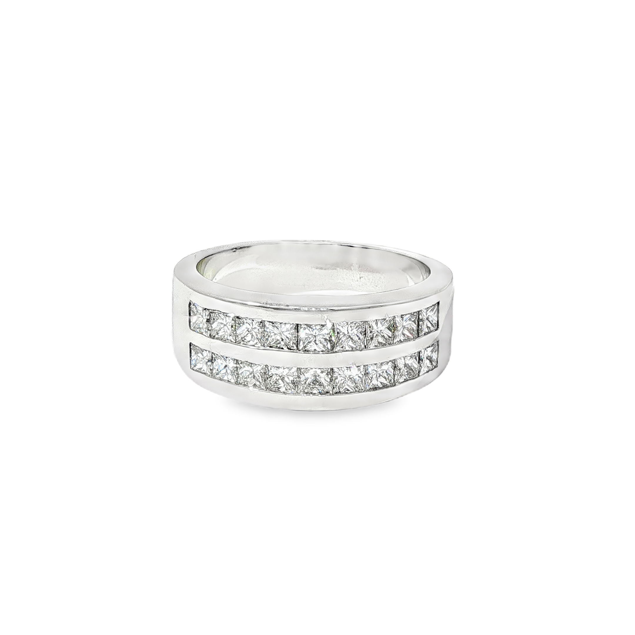 Anillo Cintillo Doble Riel Diamantes Oro Blanco 18K