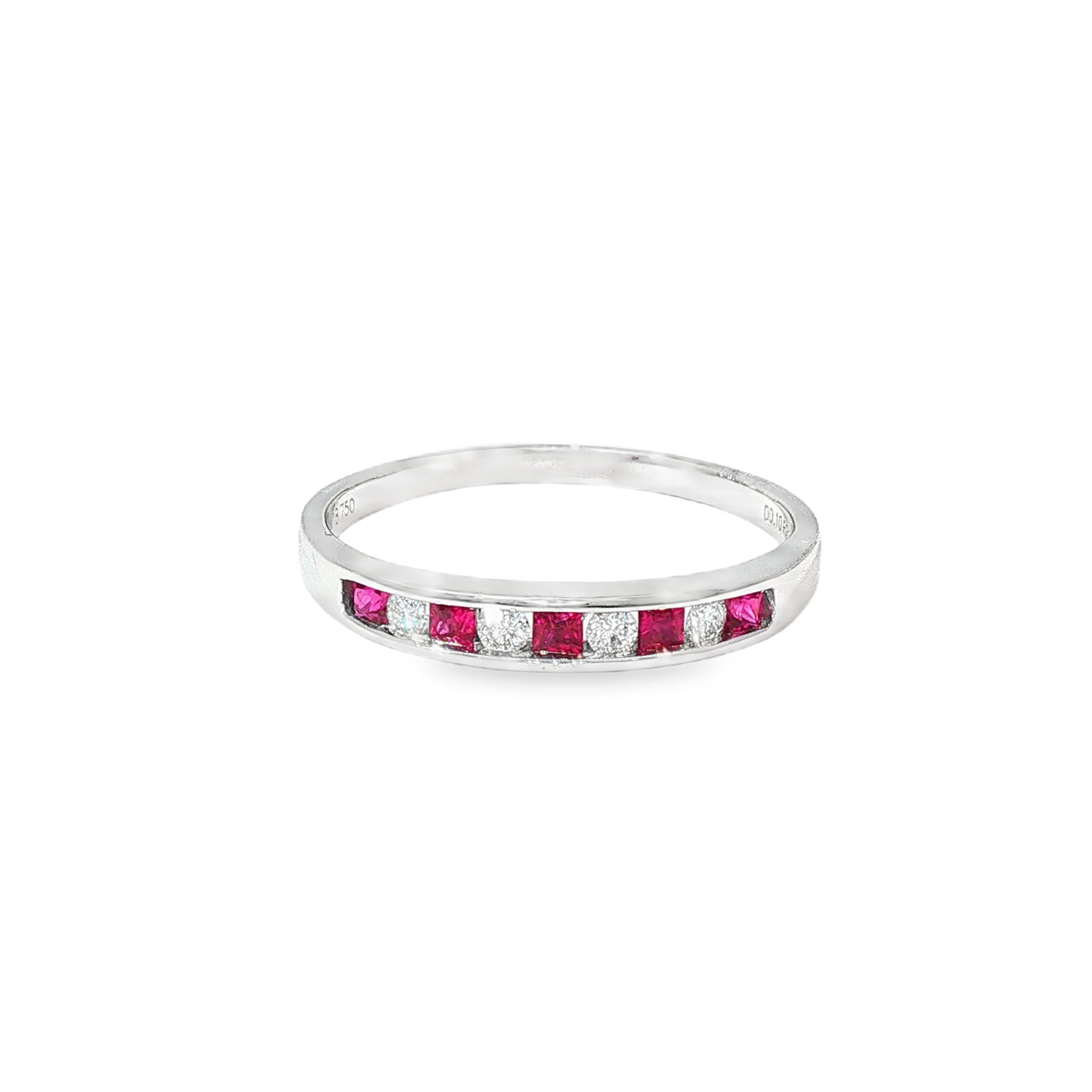 Anillo Cintillo Oro Blanco 18K Rubí y Diamantes Naturales