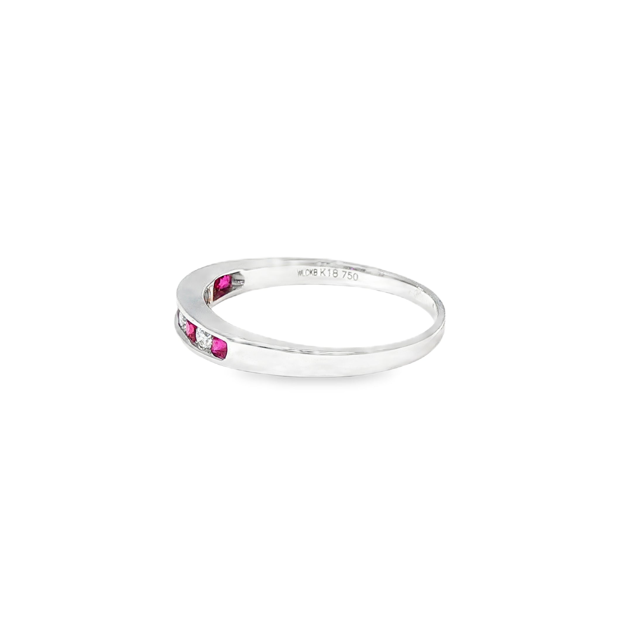 Anillo Cintillo Oro Blanco 18K Rubí y Diamantes Naturales