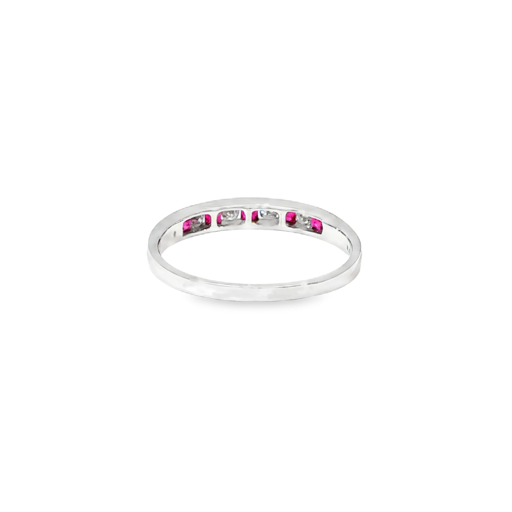 Anillo Cintillo Oro Blanco 18K Rubí y Diamantes Naturales