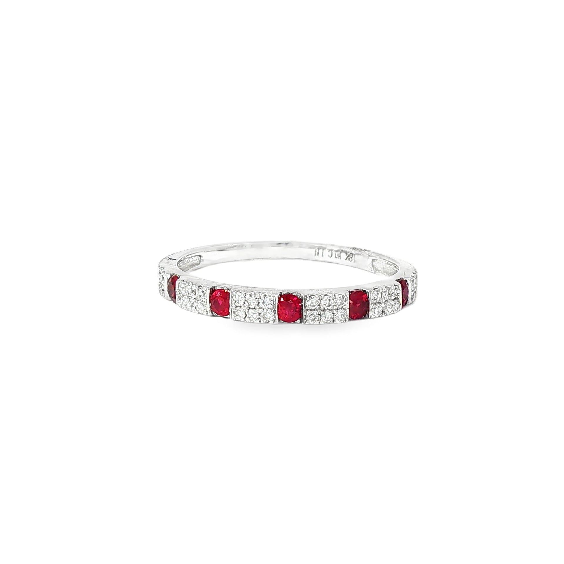 Anillo Cintillo Oro Blanco 18K Rubí y Diamantes Naturales