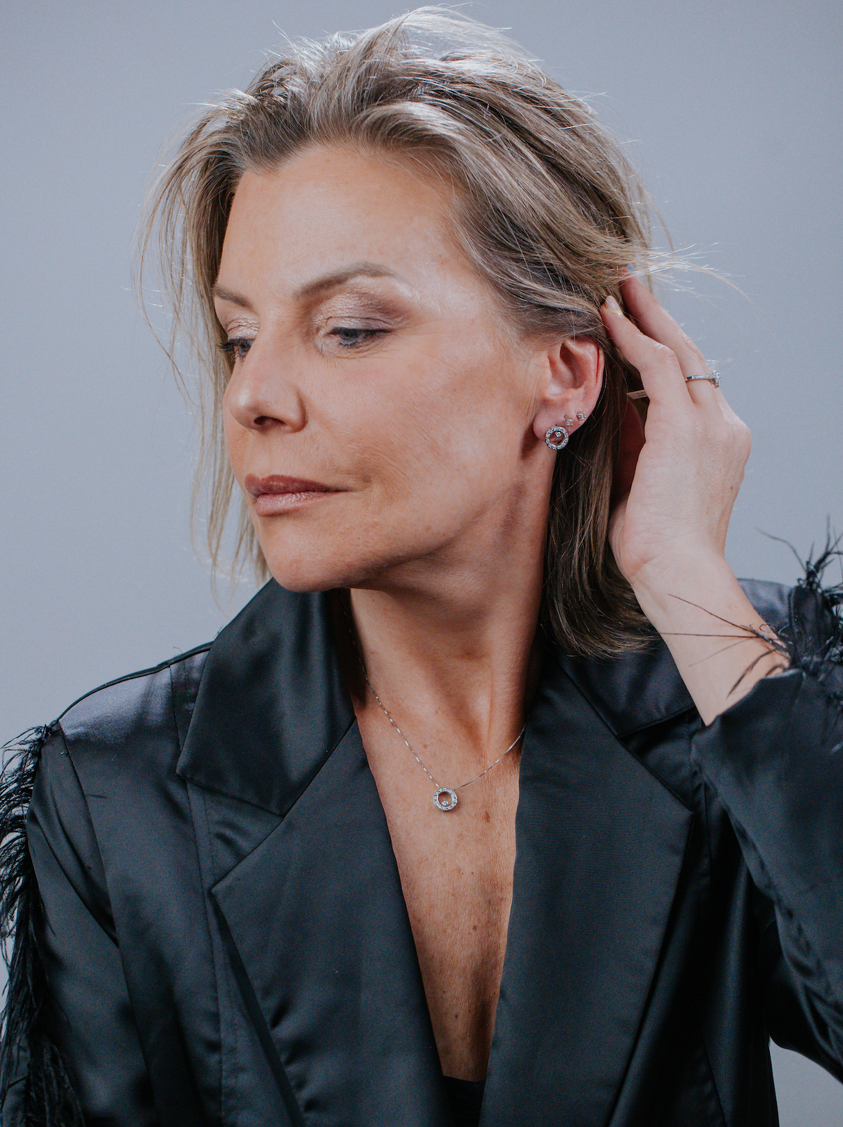 Collar Colgante Oro Blanco 18 K Círculo con Diamante