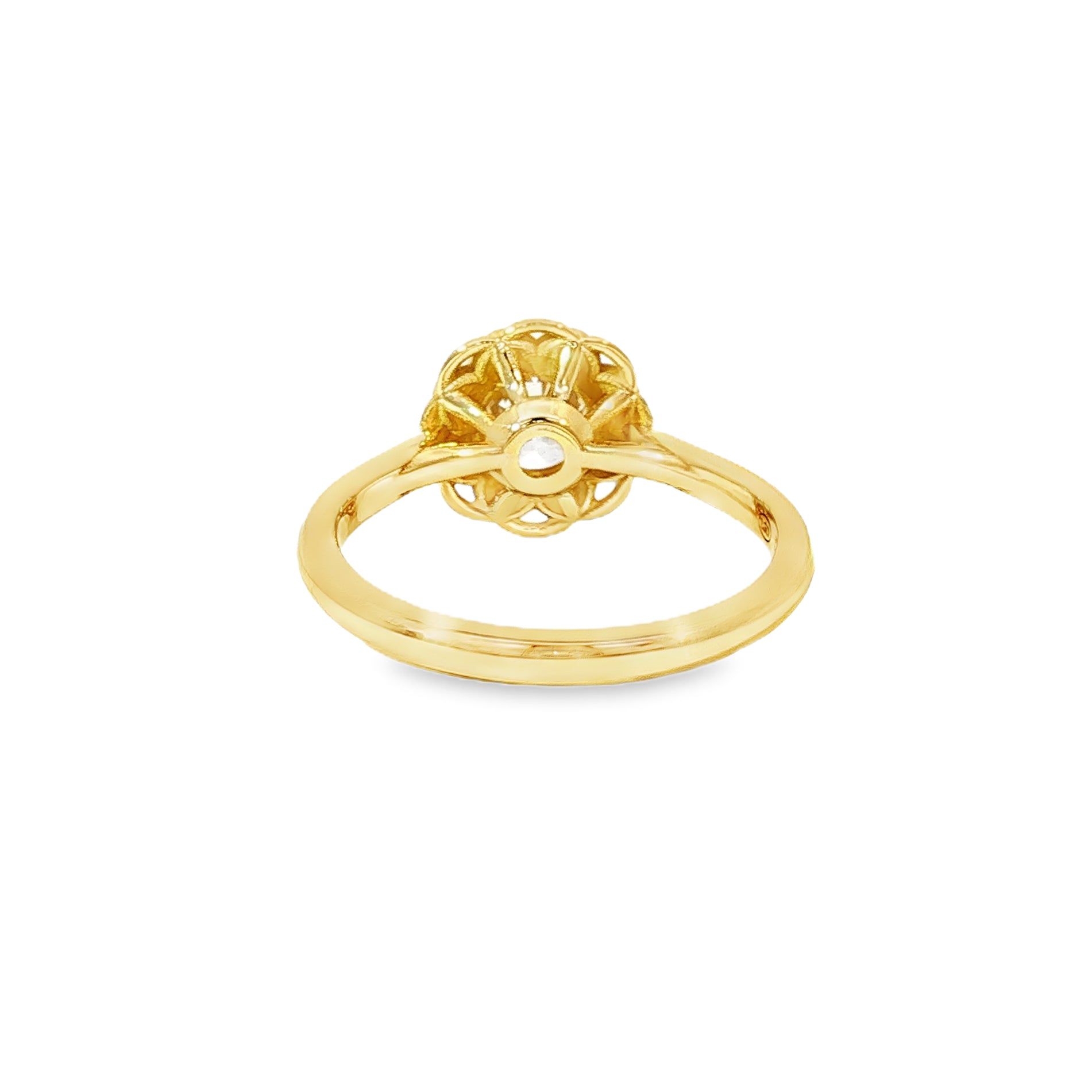 Anillo Halo Vintage de Oro Amarillo 18K Diamantes de Laboratorio