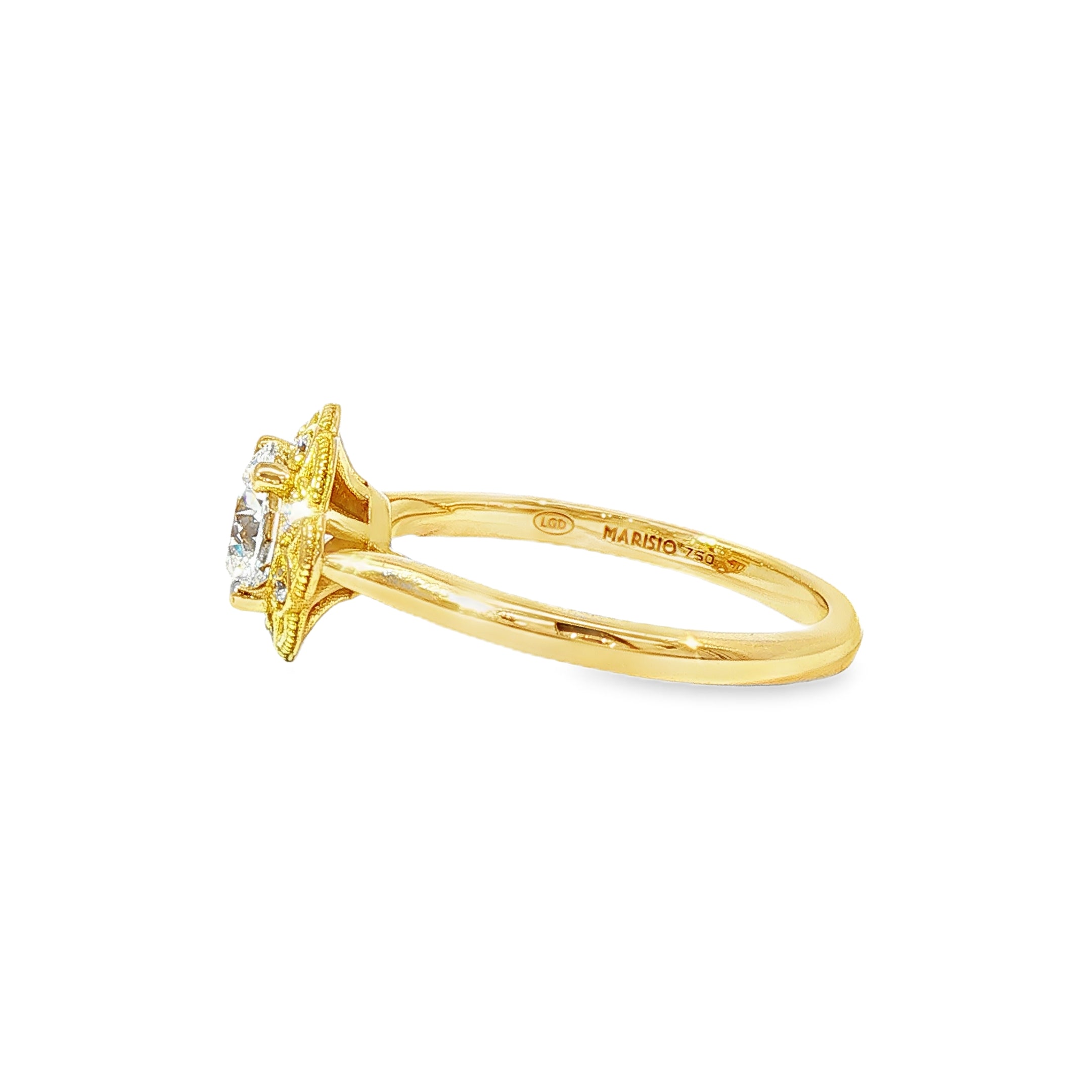 Anillo Halo Vintage de Oro Amarillo 18K Diamantes de Laboratorio