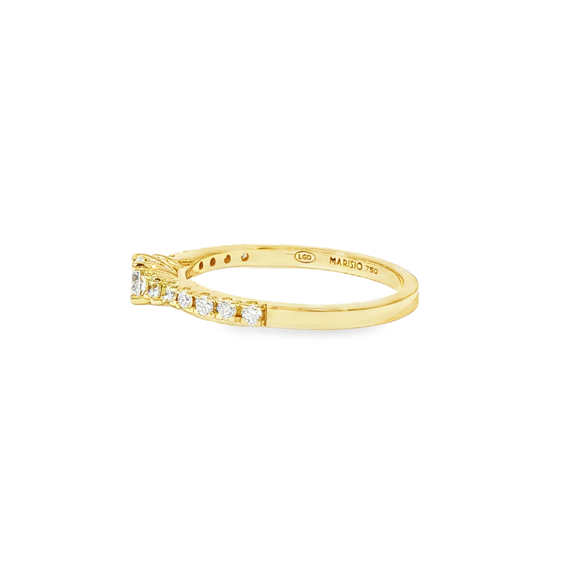 Anillo Tricillo Medio Cintillo de Oro Amarillo 18K Diamantes de Laboratorio