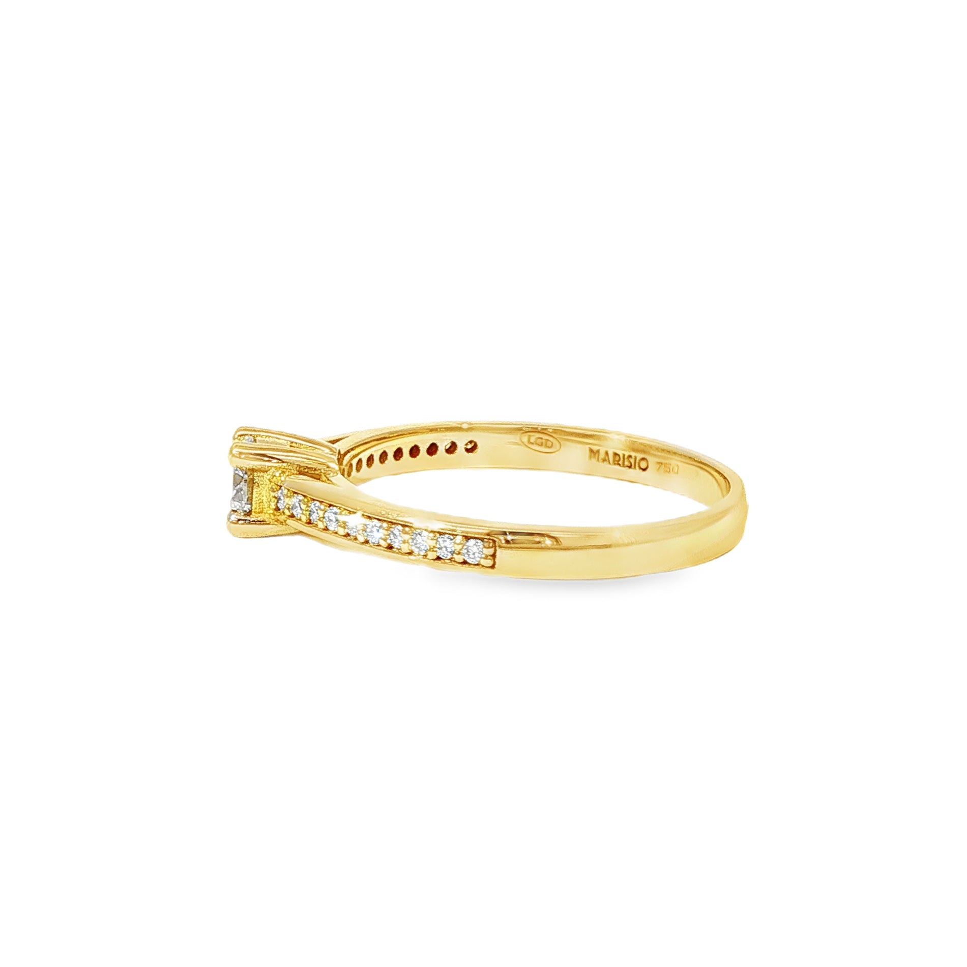 Anillo Solitario Medio Cintillo de Oro Amarillo 18K Diamantes de Laboratorio