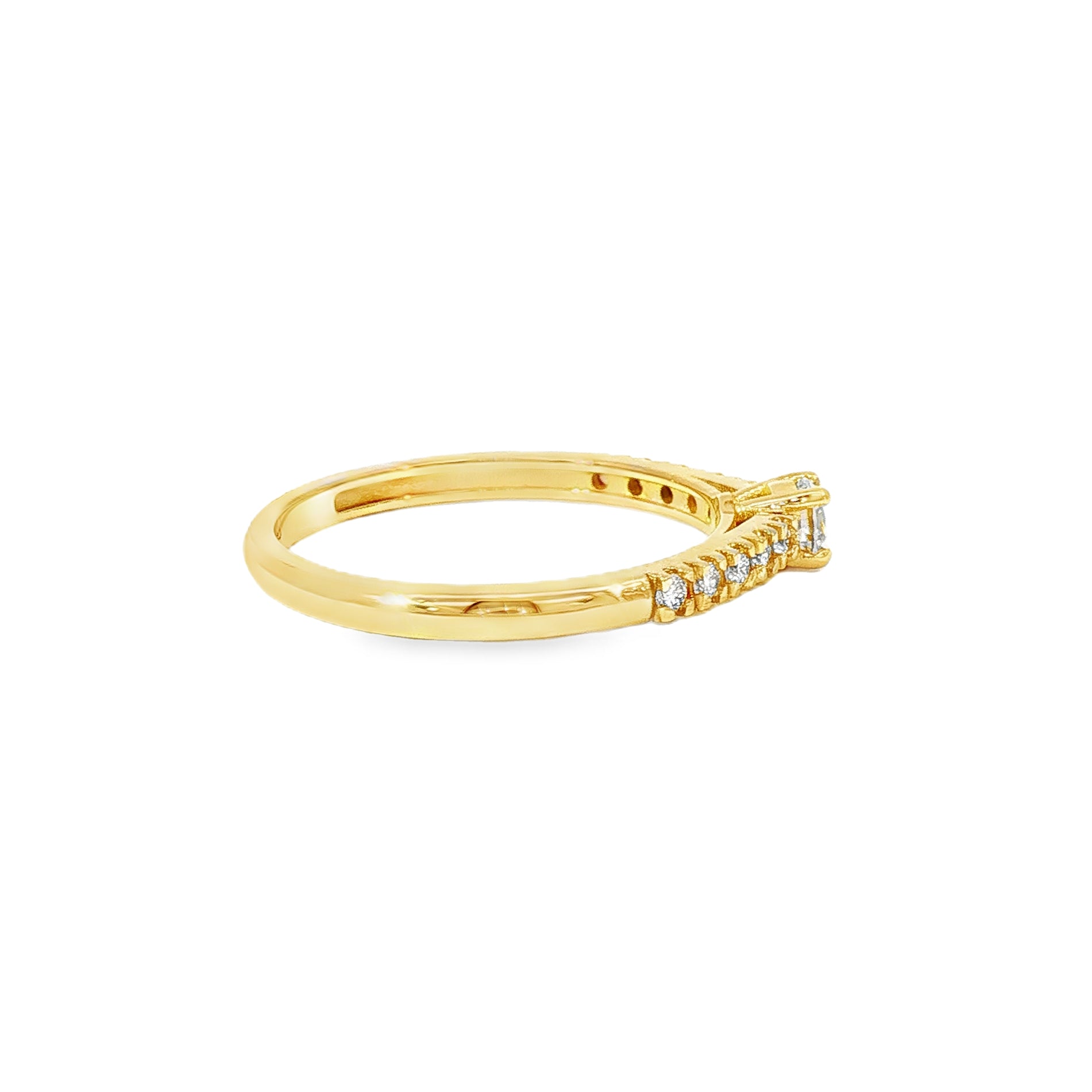 Anillo Solitario Medio Cintillo de Oro Amarillo 18K Diamantes de Laboratorio