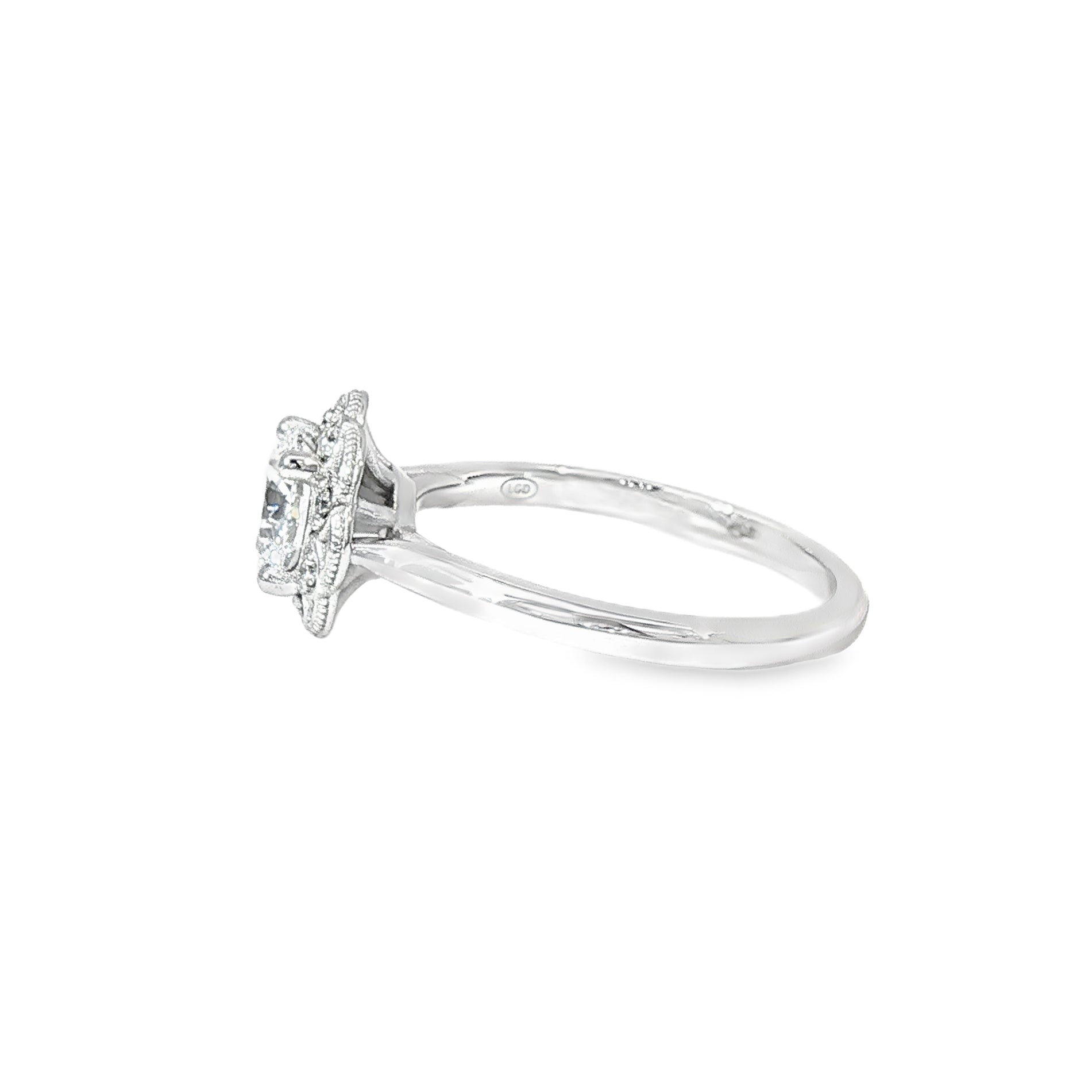 Anillo Solitario Halo Floral Oro Blanco 18K Diamantes de Laboratorio