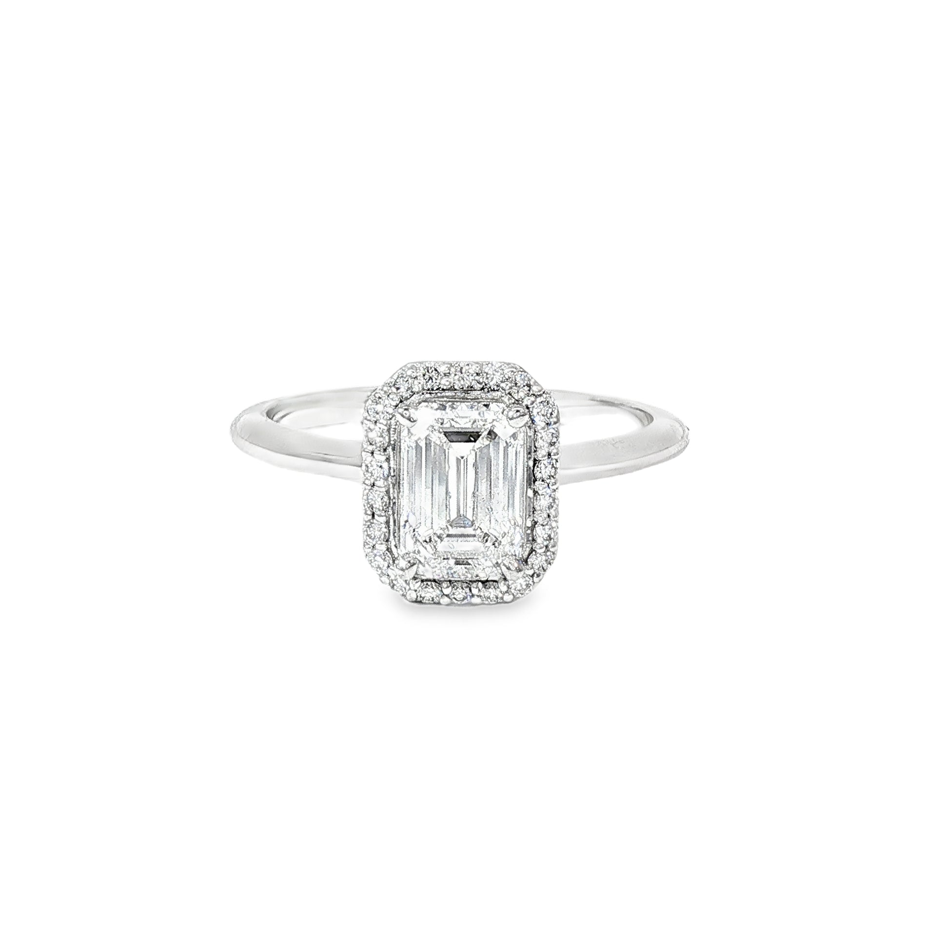 Anillo Halo Corte Esmeralda Oro Blanco 18K Diamantes de Laboratorio