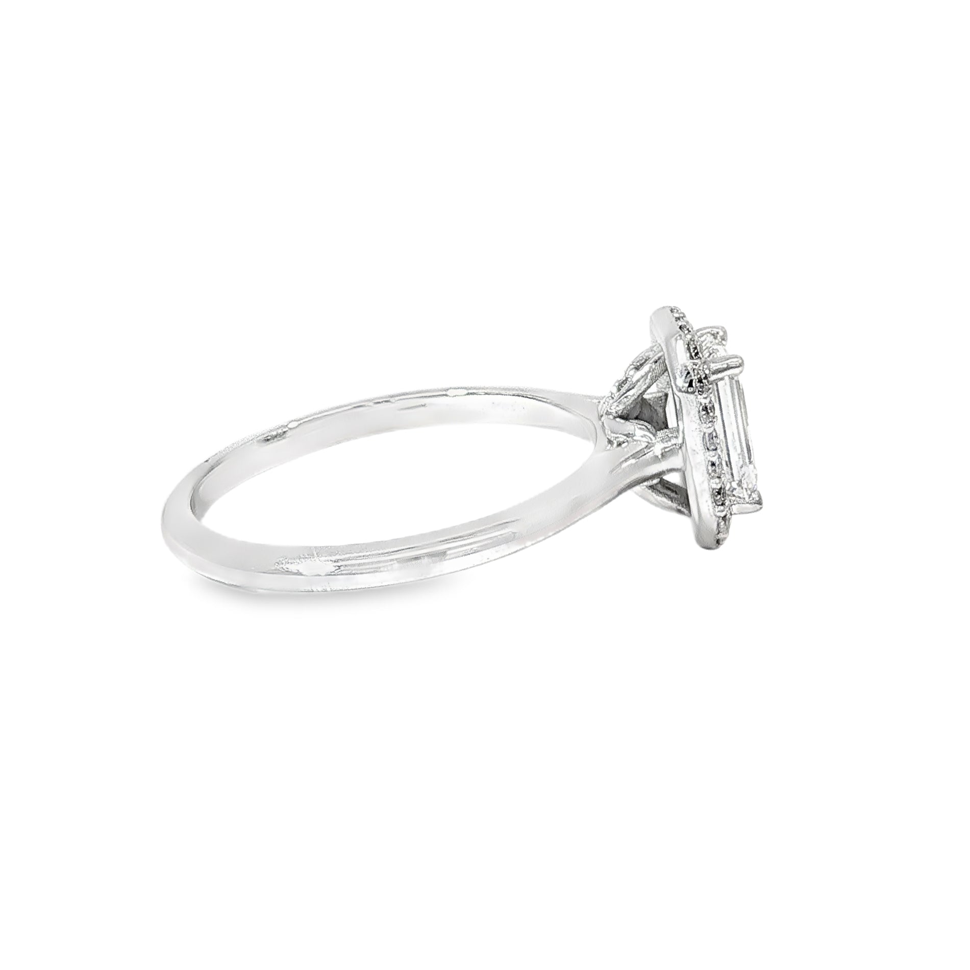Anillo Halo Corte Esmeralda Oro Blanco 18K Diamantes de Laboratorio