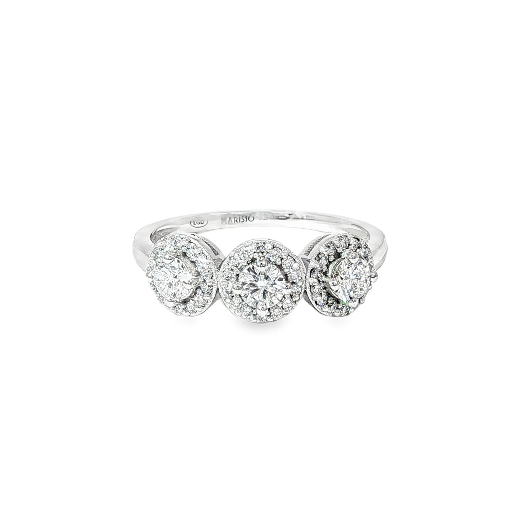 Anillo Tricillo Halo de Oro Blanco 18K Diamantes de Laboratorio