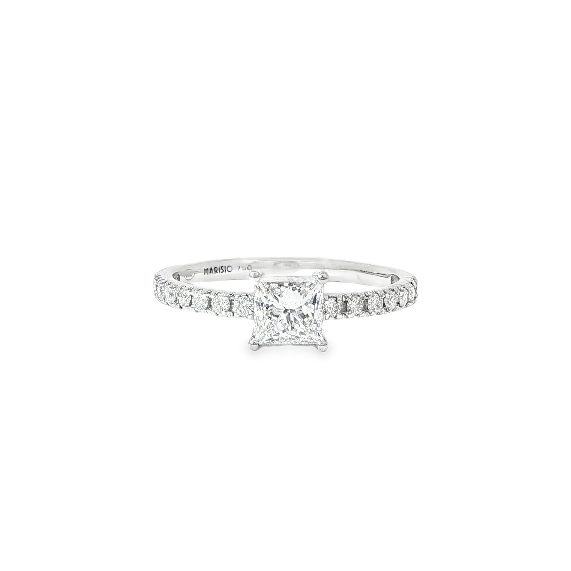 Anillo Solitario Corte Princesa de Oro Blanco 18K Diamantes de Laboratorio