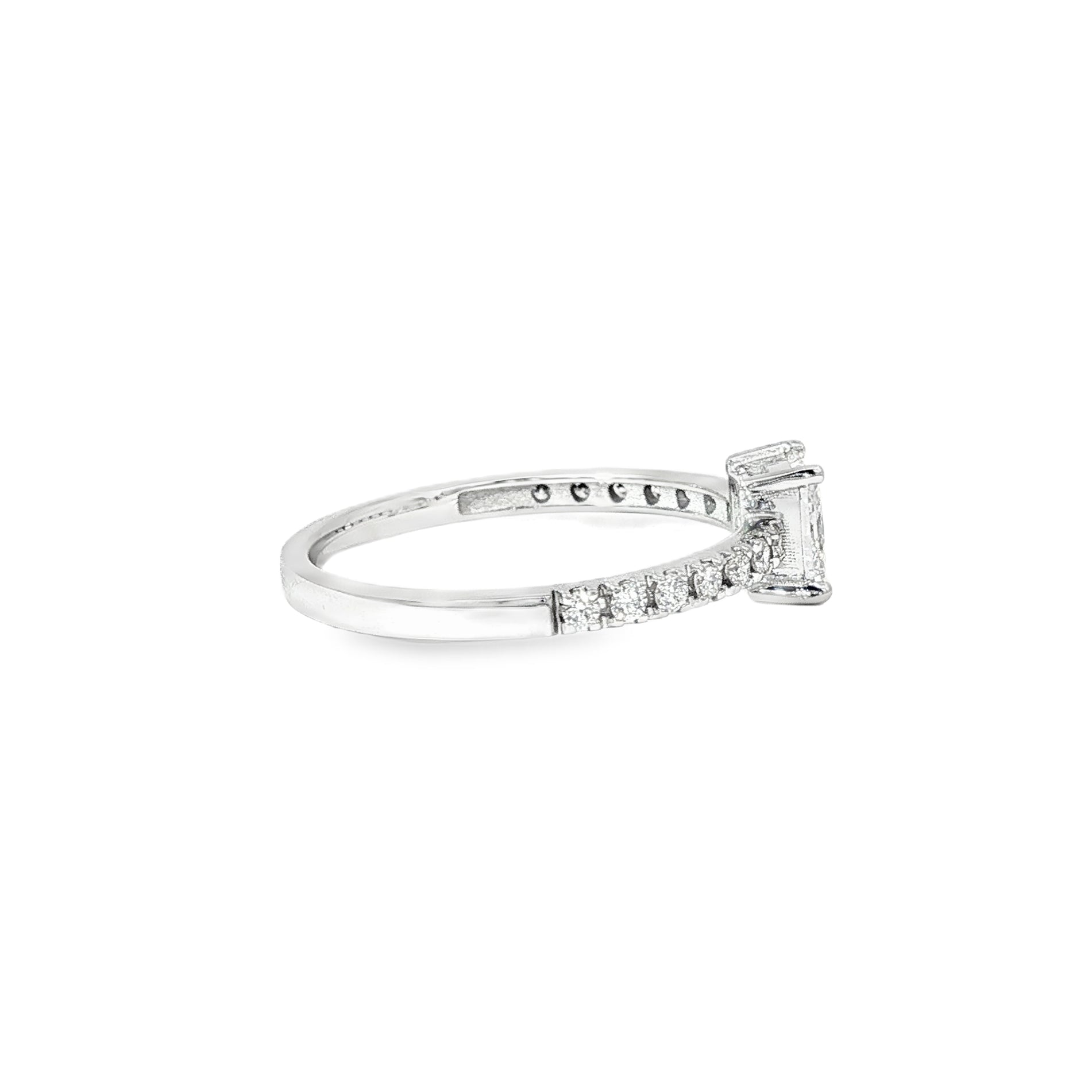 Anillo Solitario Corte Princesa de Oro Blanco 18K Diamantes de Laboratorio