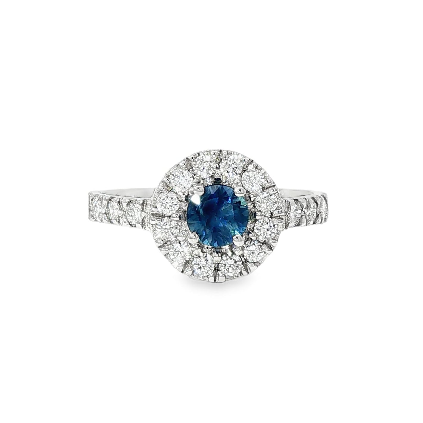 Anillo Diamantes Zafiro Azul Oro Blanco 18K