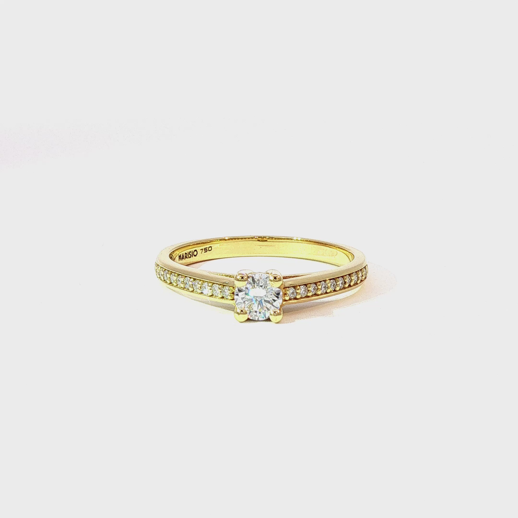 Anillo Solitario Medio Cintillo de Oro Amarillo 18K Diamantes de Laboratorio