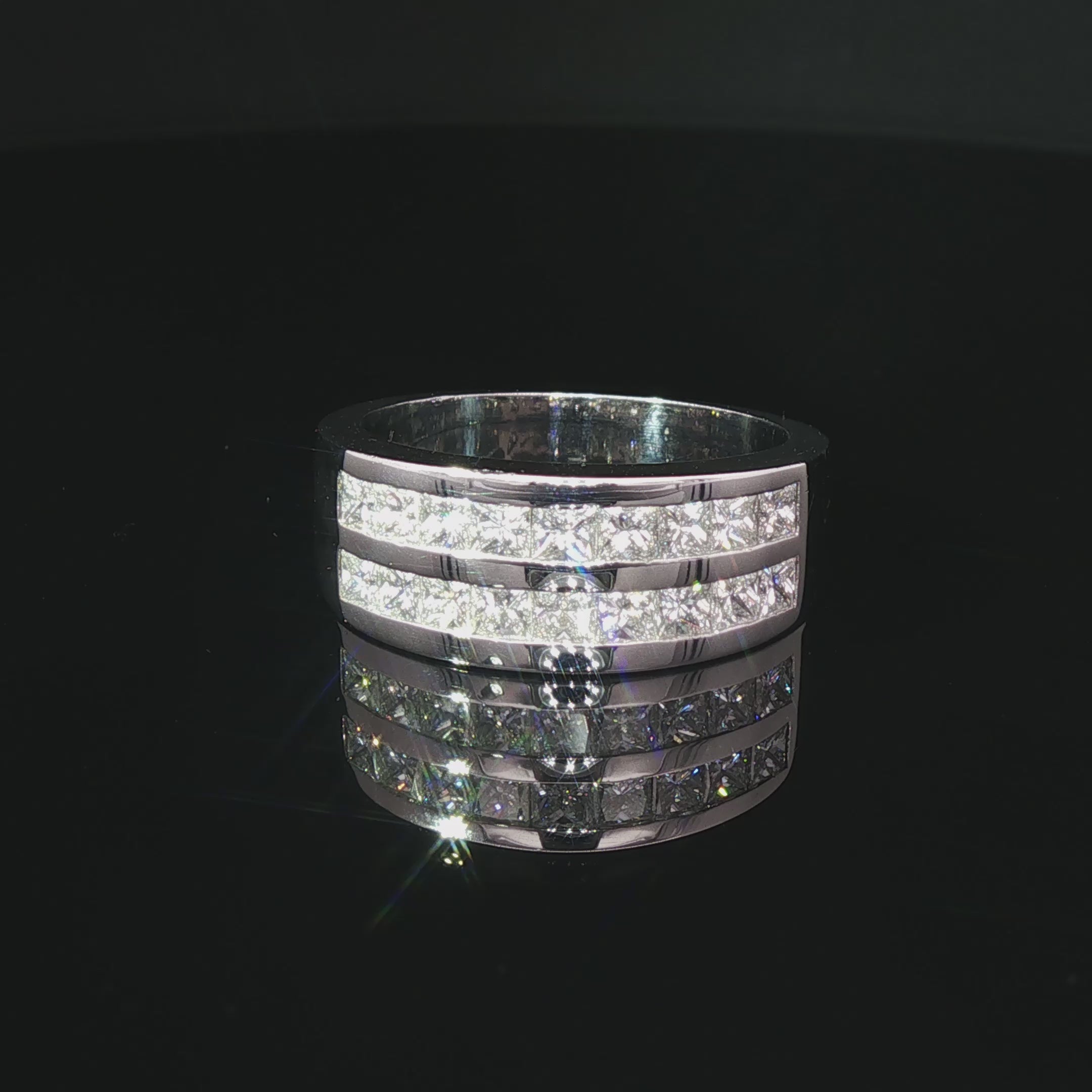 Anillo Cintillo Doble Riel Diamantes Oro Blanco 18K