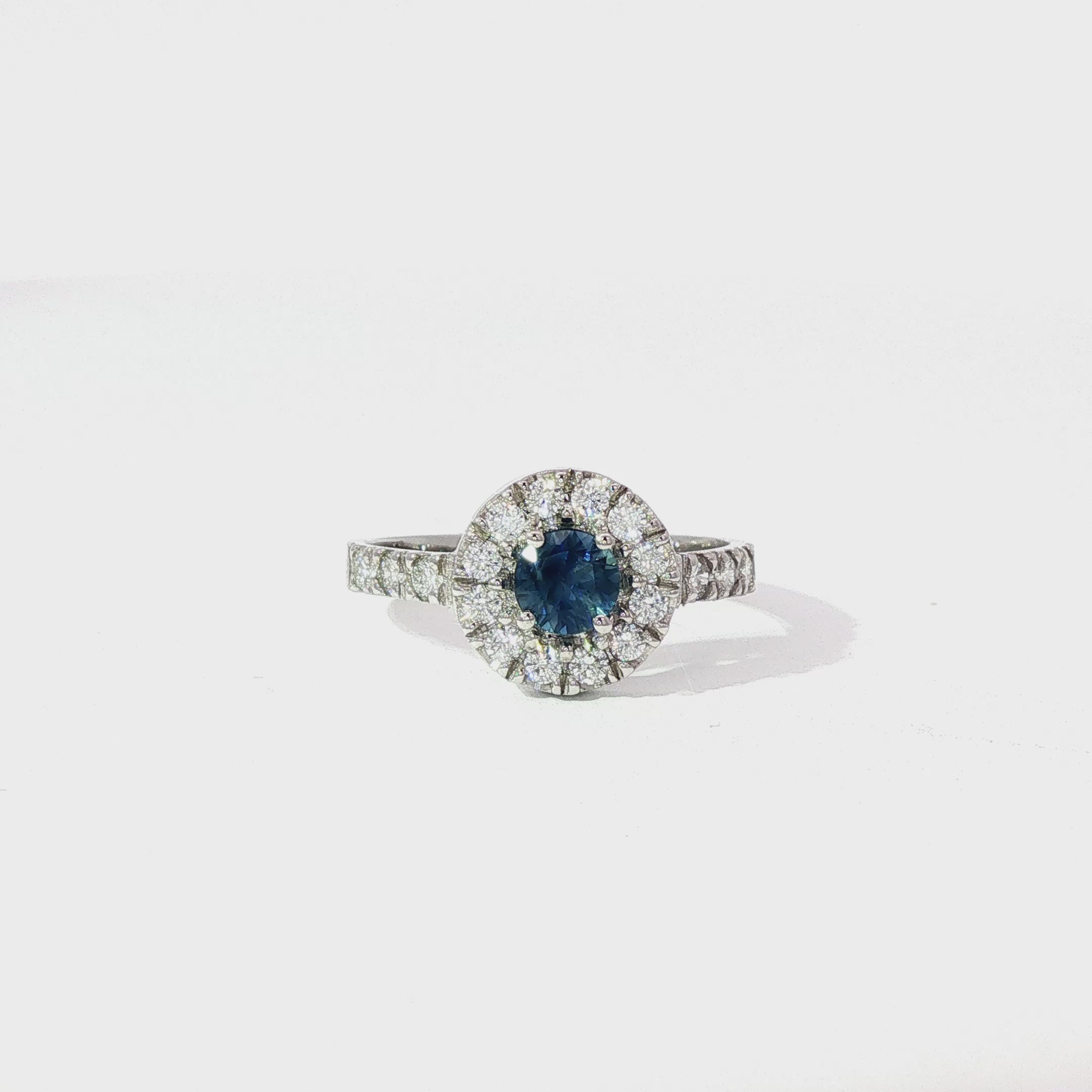 Anillo Diamantes Zafiro Azul Oro Blanco 18K