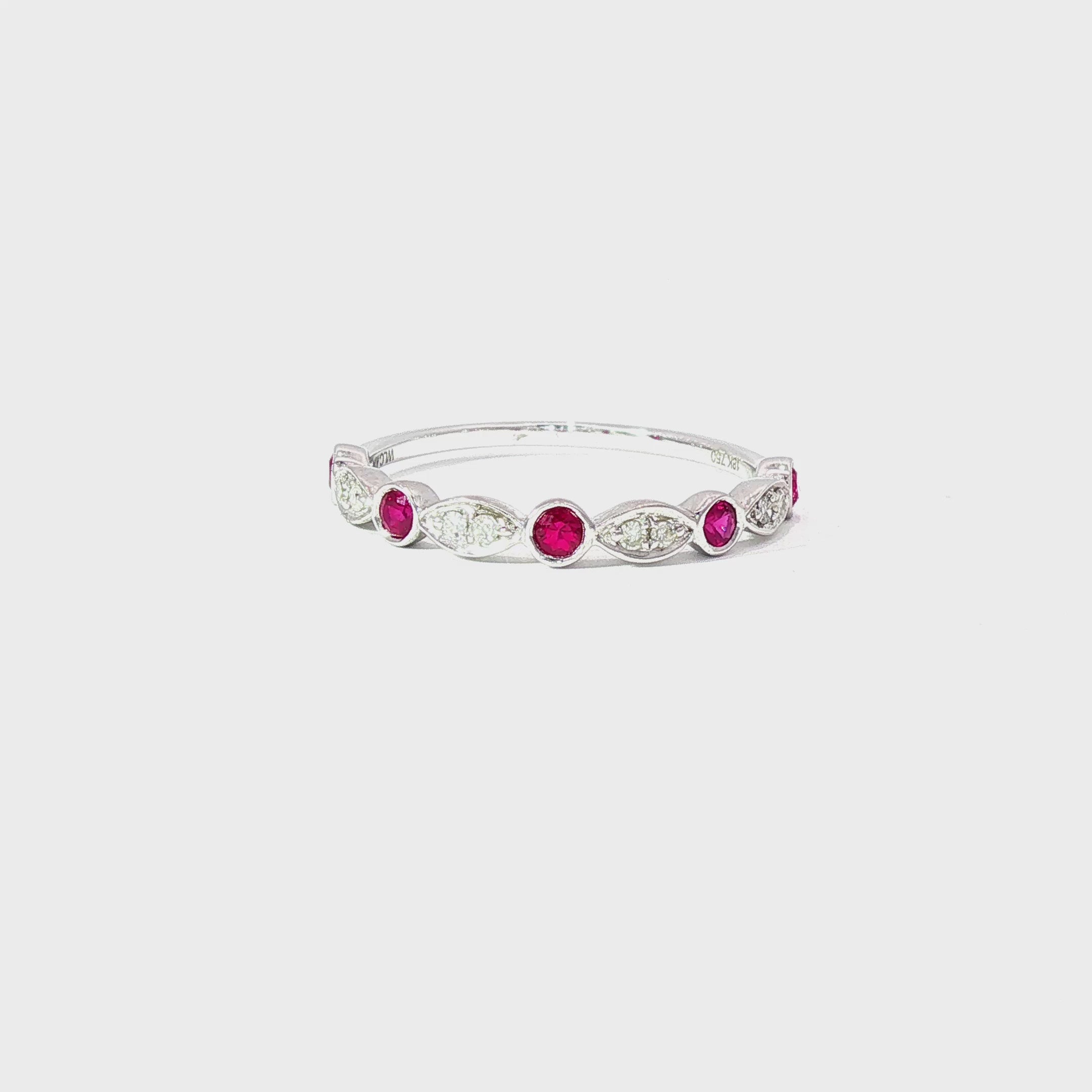 Anillo Oro Blanco 18K Rubí y Diamantes Naturales
