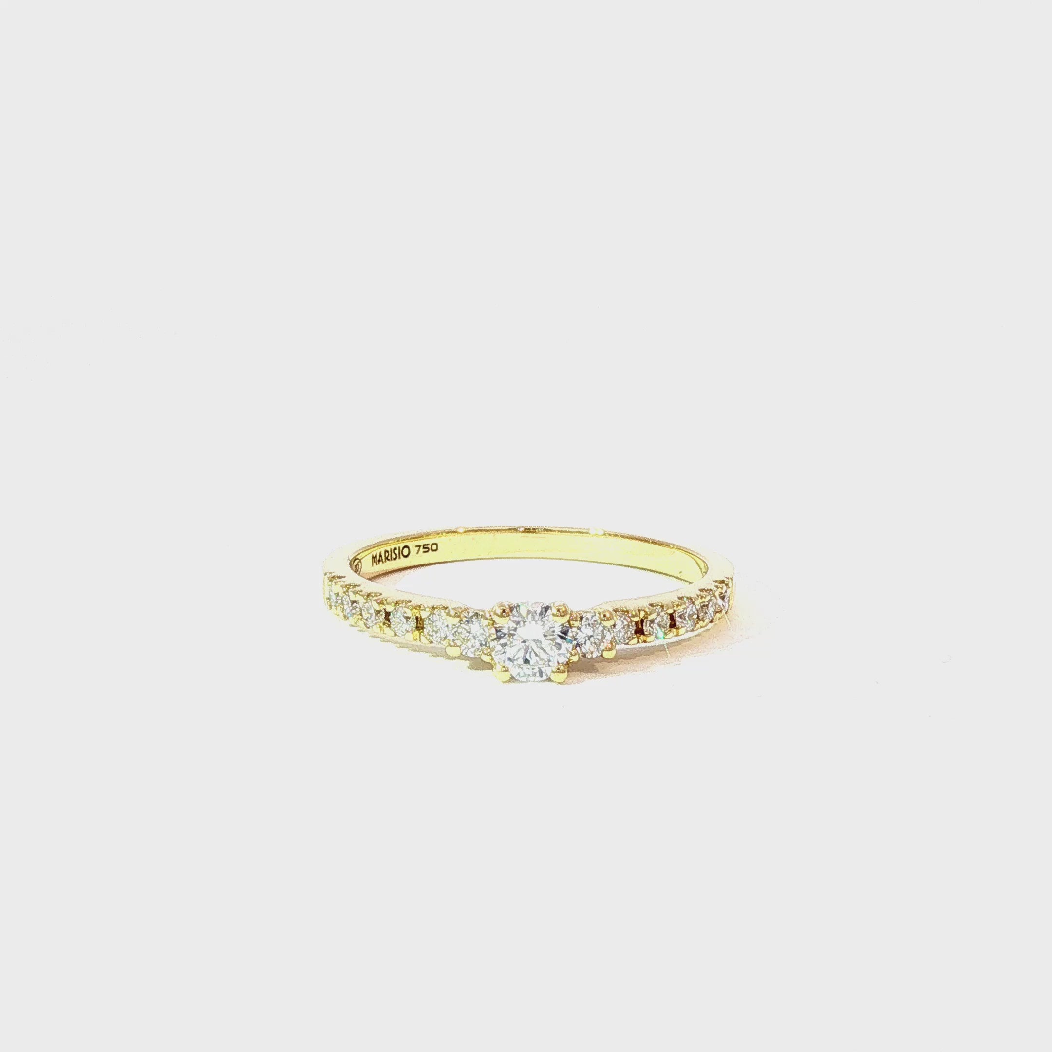Anillo Tricillo Medio Cintillo de Oro Amarillo 18K Diamantes de Laboratorio