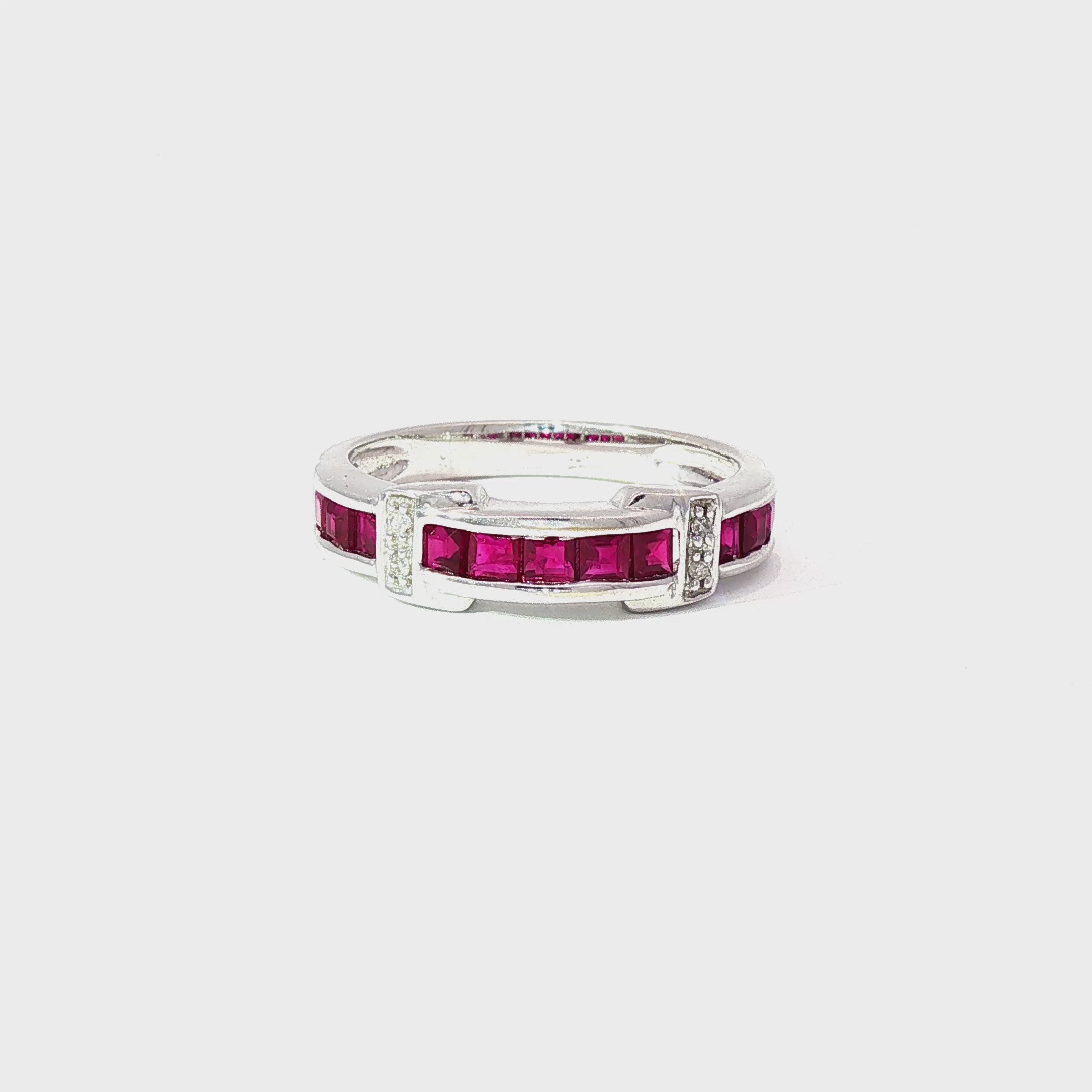 Anillo de Oro Blanco 18K Rubí y Diamantes