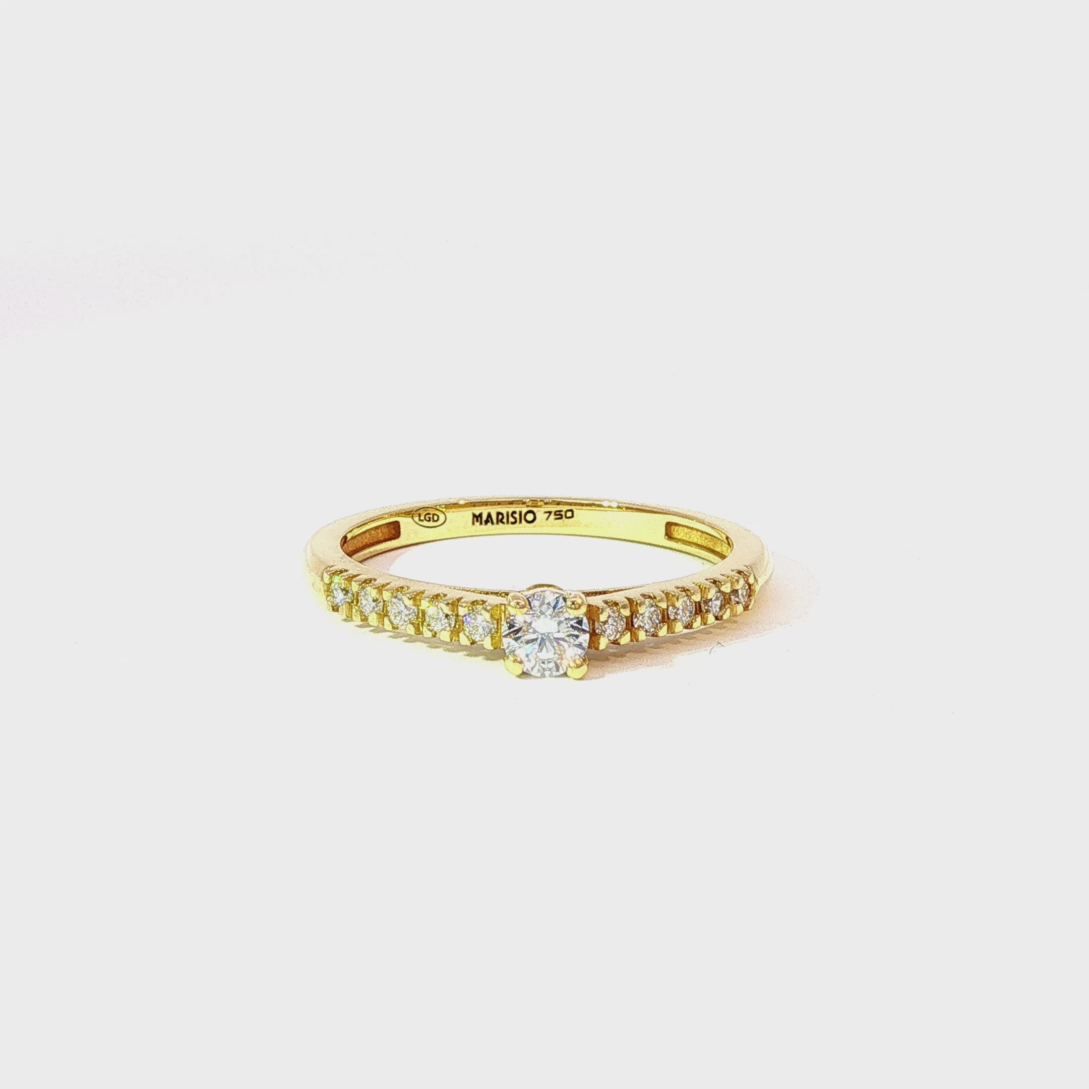 Anillo Solitario Medio Cintillo de Oro Amarillo 18K Diamantes de Laboratorio