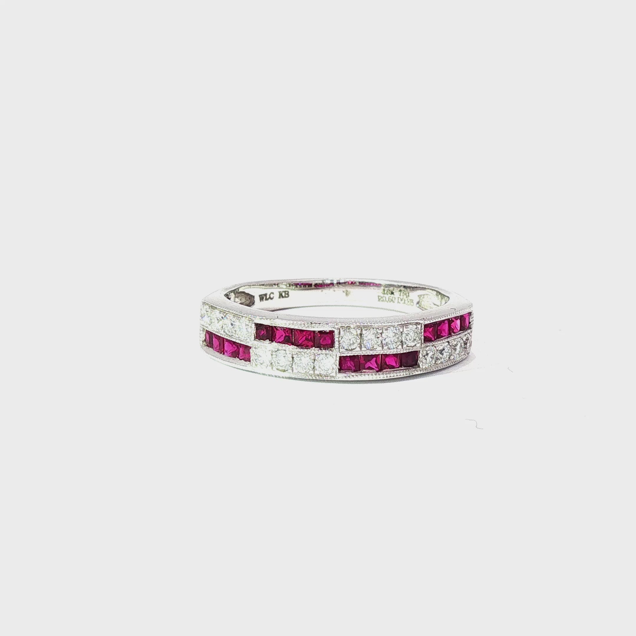 Anillo en Banda Oro Blanco 18K Rubí y Diamantes Naturales