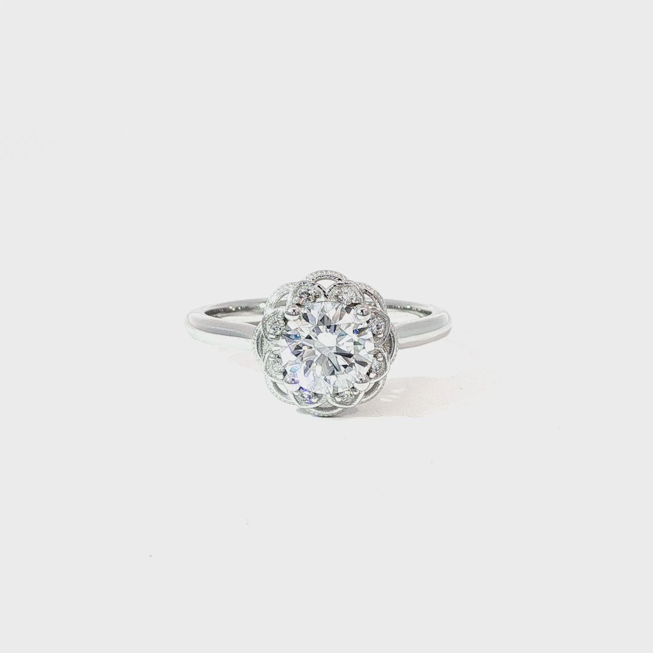 Anillo Solitario Halo Floral Oro Blanco 18K Diamantes de Laboratorio