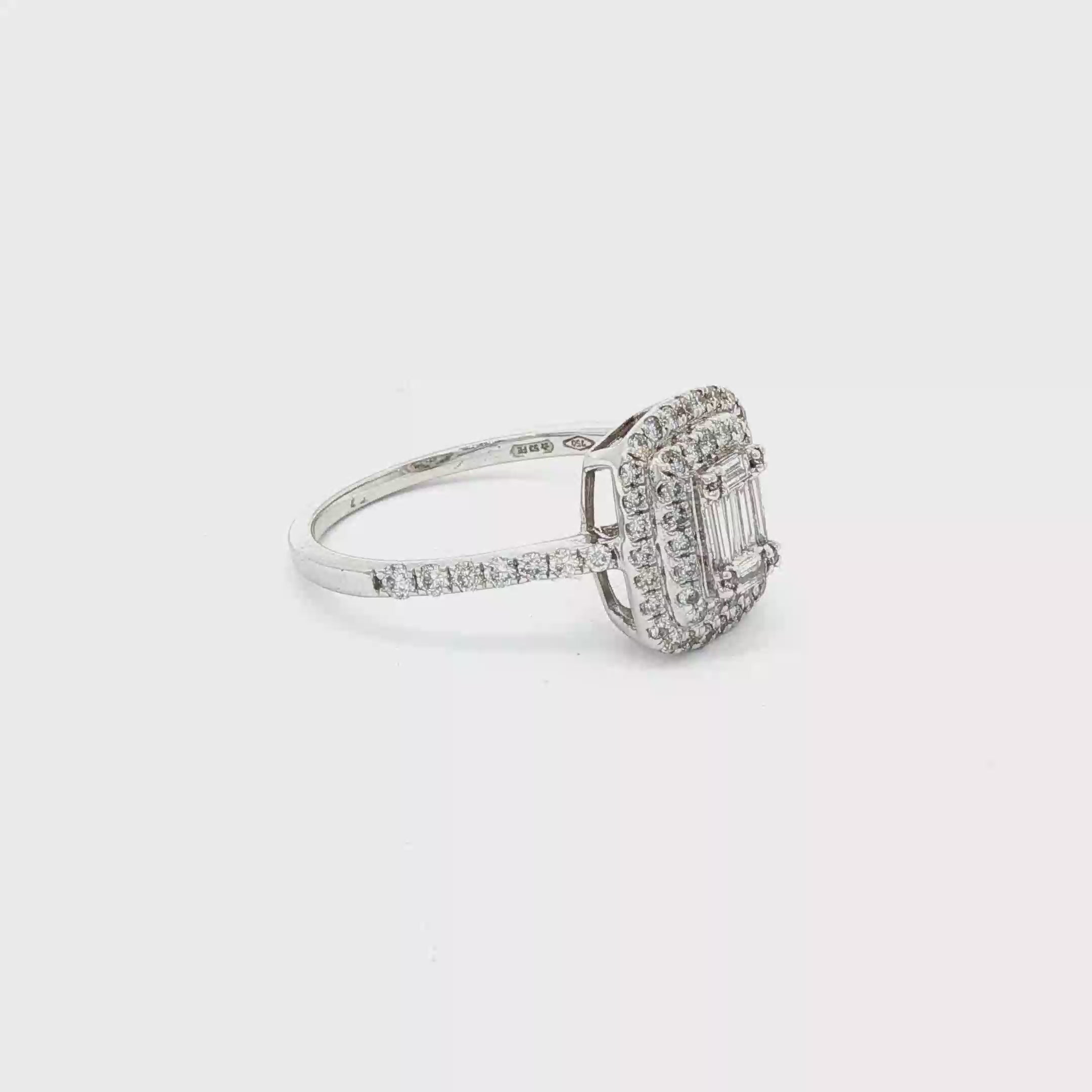 Anillo Diamante Oro blanco 18 Kilates Corte Baguette
