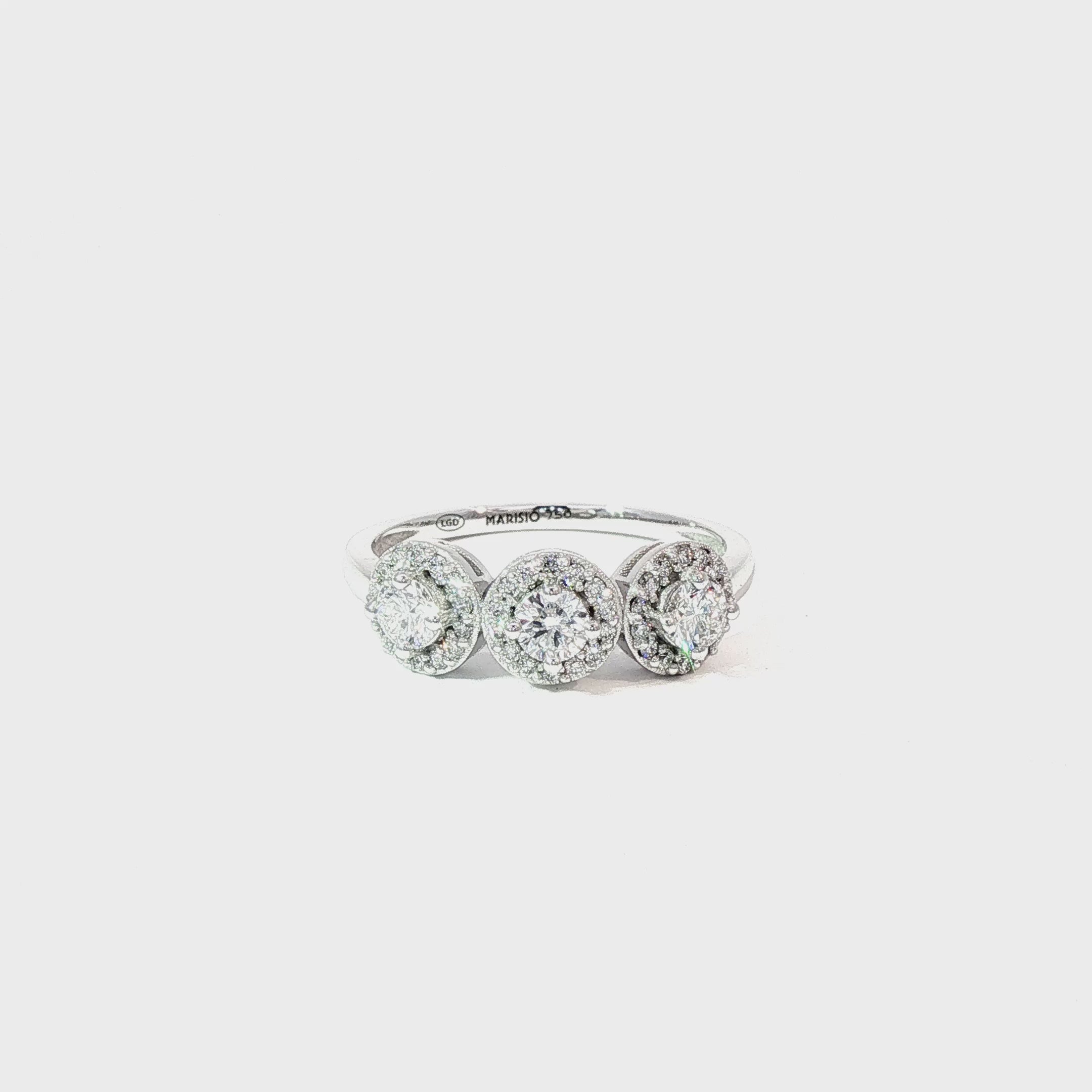 Anillo Tricillo Halo de Oro Blanco 18K Diamantes de Laboratorio