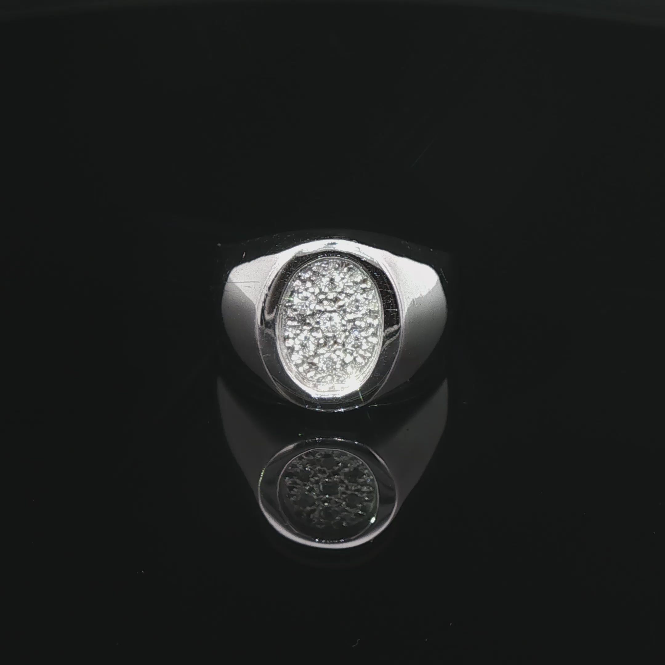 Anillo de Sello Diamantes Oro Blanco 18K