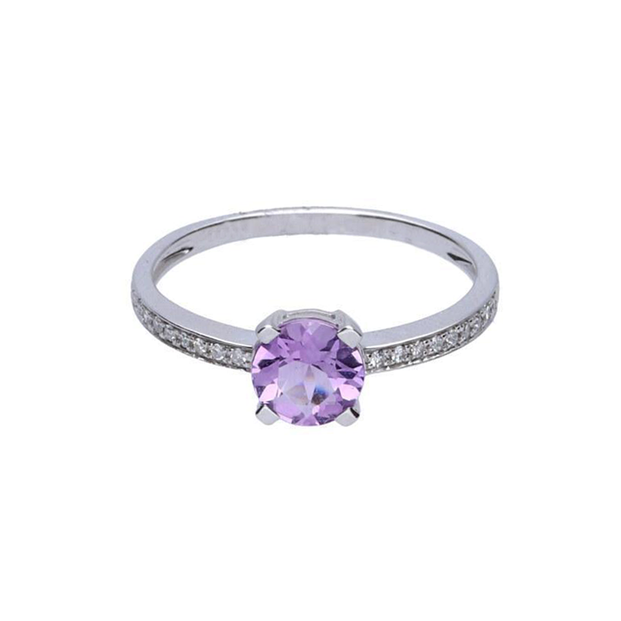 Anillo Diamantes Amatista Oro Blanco 18K