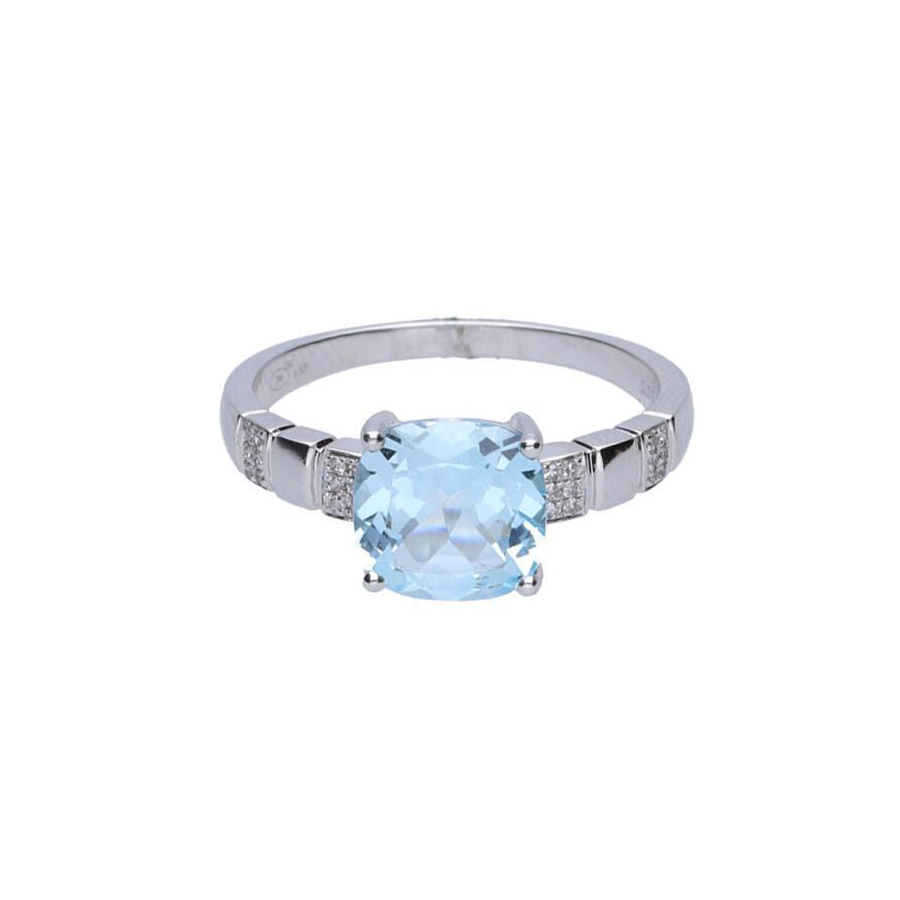 Anillo Diamantes Topacio Azul Oro Blanco 18K