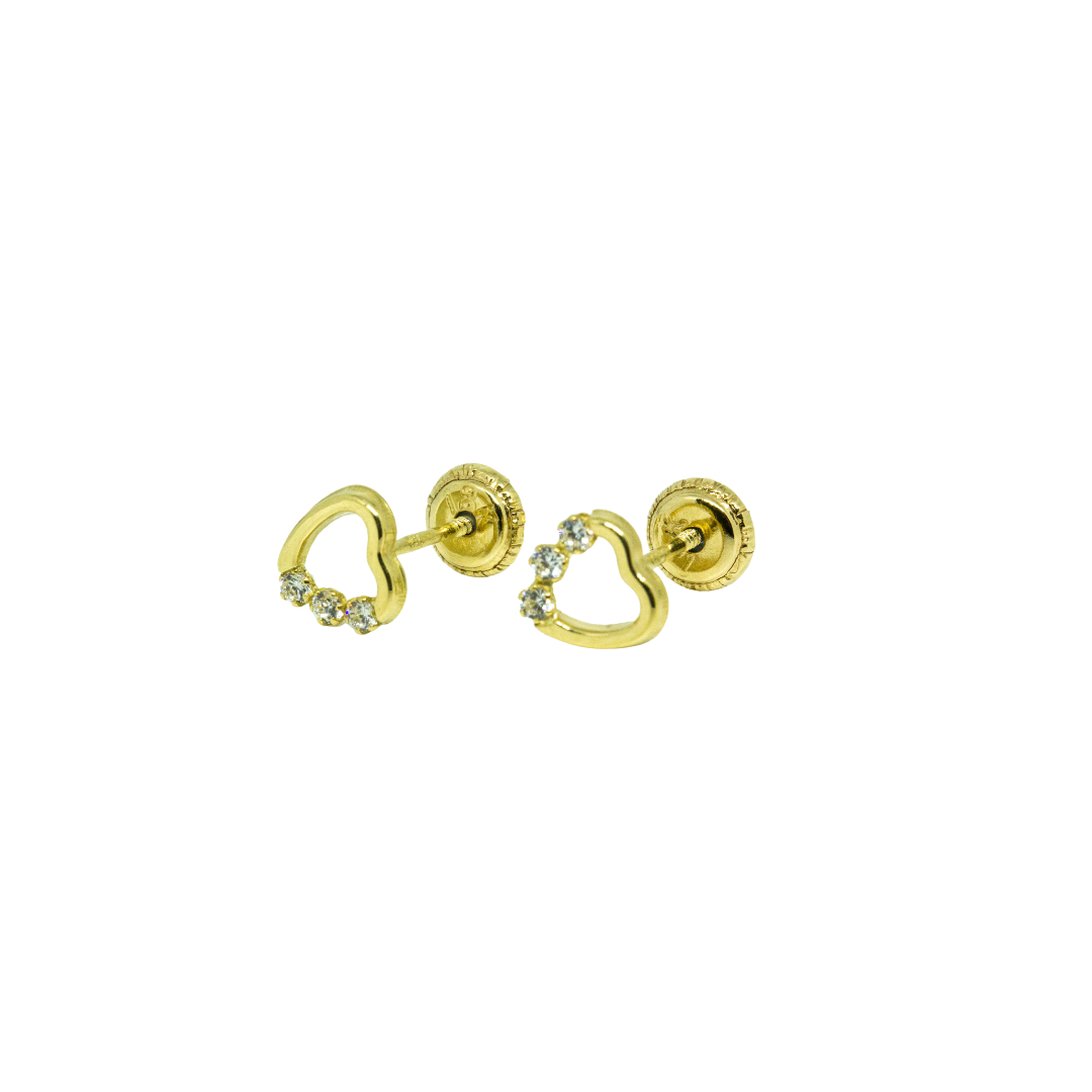 Par de Aros Corazón Oro Amarillo 18K, 3 Circones